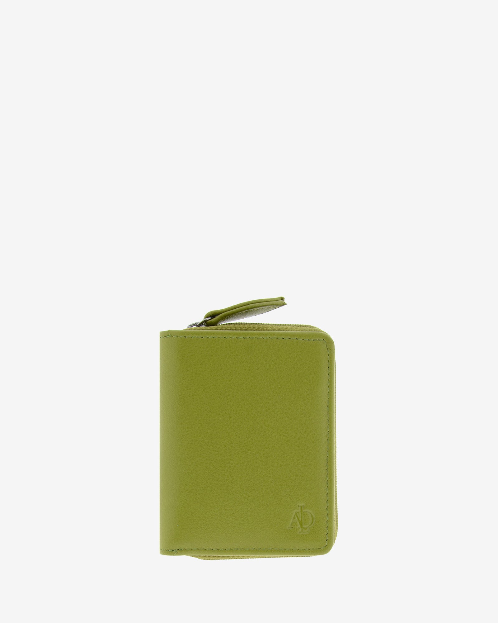 Cartera de piel Napa, pequeña y compacta de color verde claro, vista frontal plana, referencia 8074-21