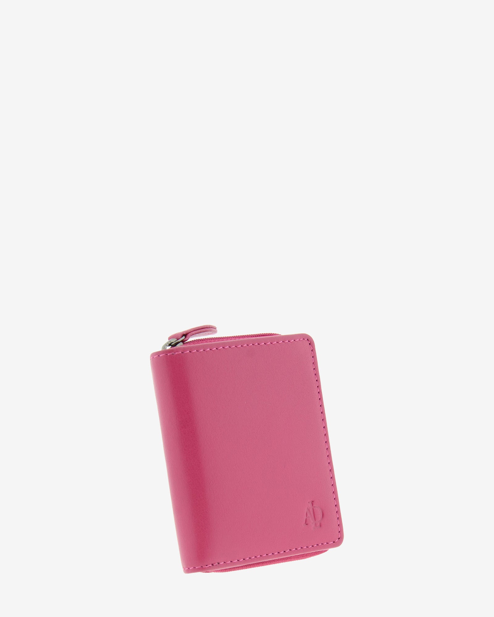 Cartera pequeña compacta de piel Napa de color magenta, vista frontal exterior, referencia 8074-25