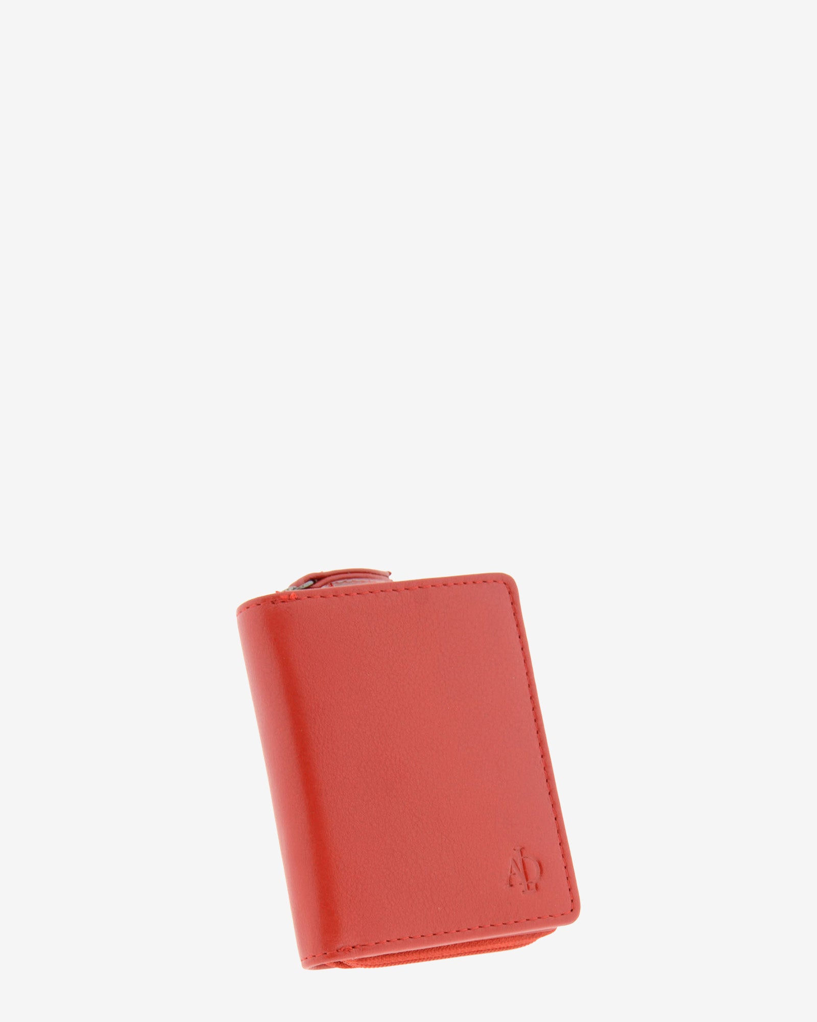 Cartera pequeña compacta de piel Napa de color rojo, vista frontal exterior, referencia 8074-3