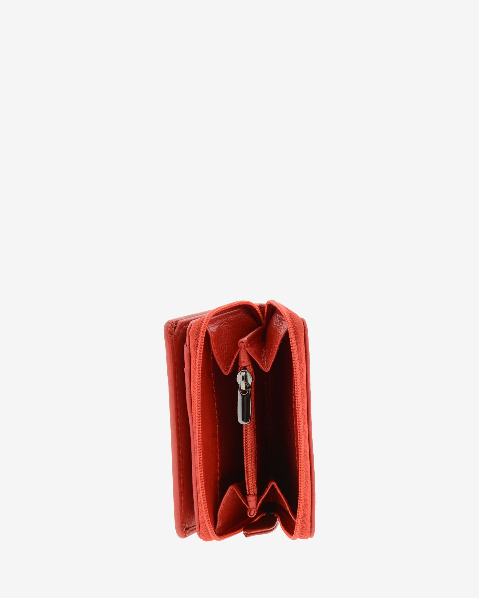 Cartera de piel Napa, pequeña y compacta de color rojo, vista interior del portamonedas exterior, referencia 8074-3