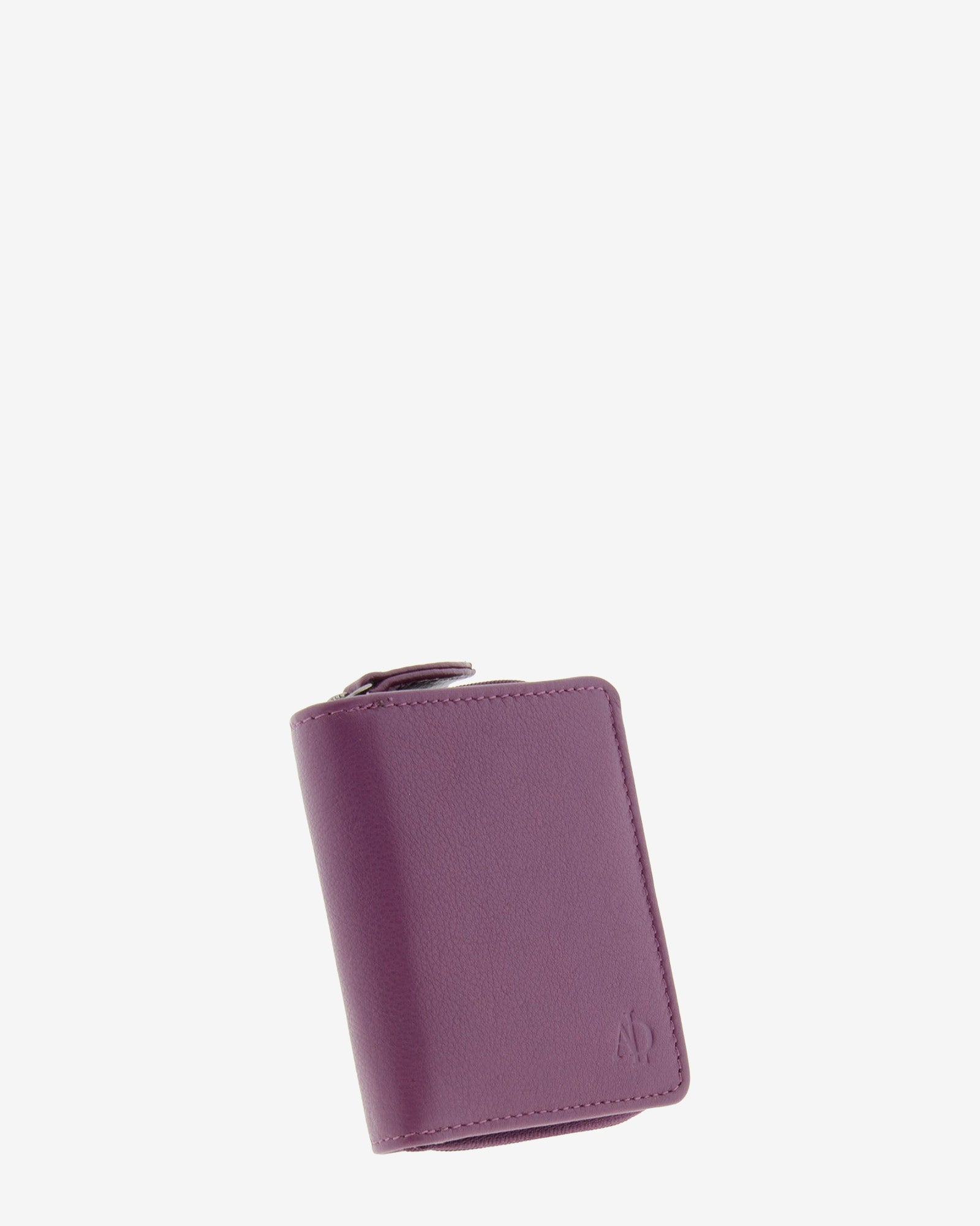 Cartera pequeña compacta de piel Napa de color lila, vista frontal exterior, referencia 8074-4