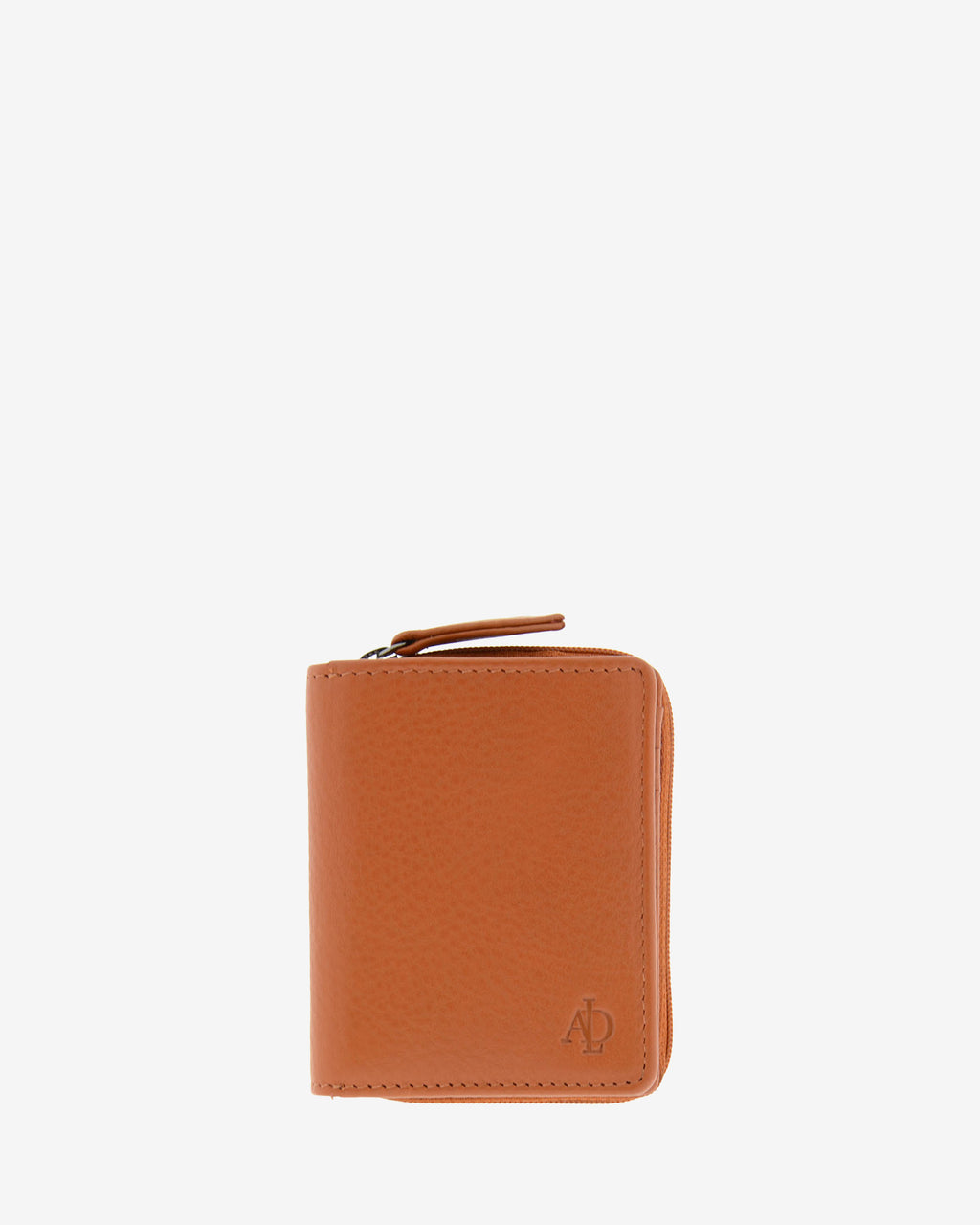 Cartera de piel Napa, pequeña y compacta de color cuero, vista frontal plana, referencia 8074-6