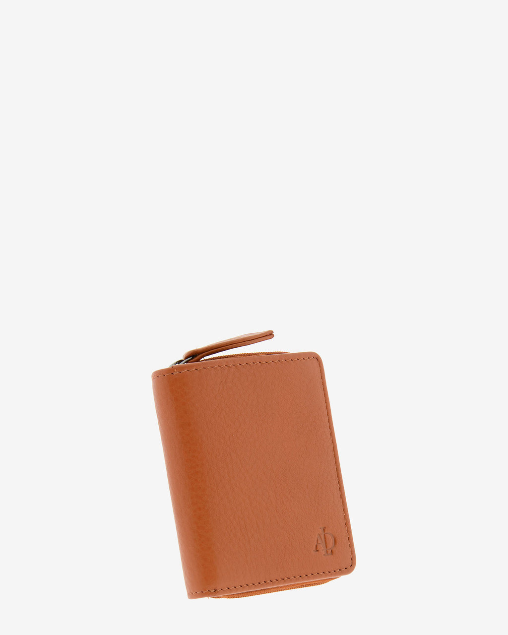 Cartera pequeña compacta de piel Napa de color cuero, vista frontal exterior, referencia 8074-6