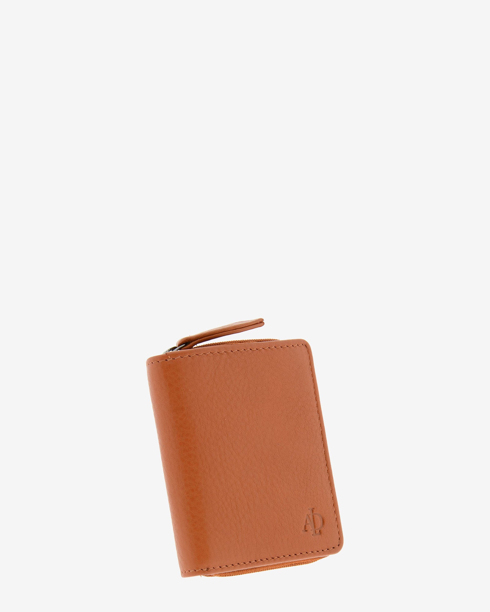 Cartera pequeña compacta de piel Napa de color cuero, vista frontal exterior, referencia 8074-6