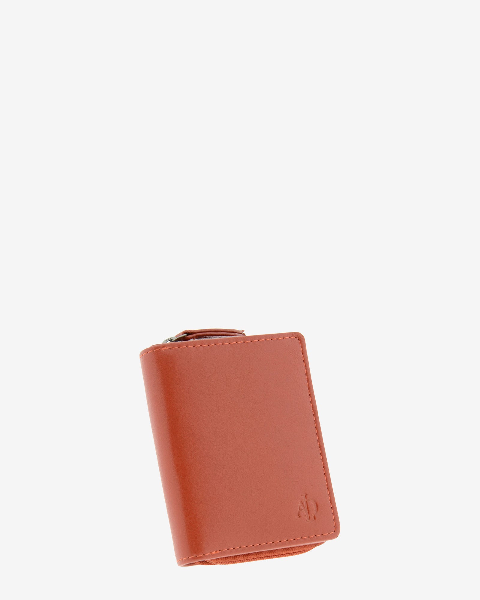 Cartera pequeña compacta de piel Napa de color teja, vista frontal exterior, referencia 8074-9