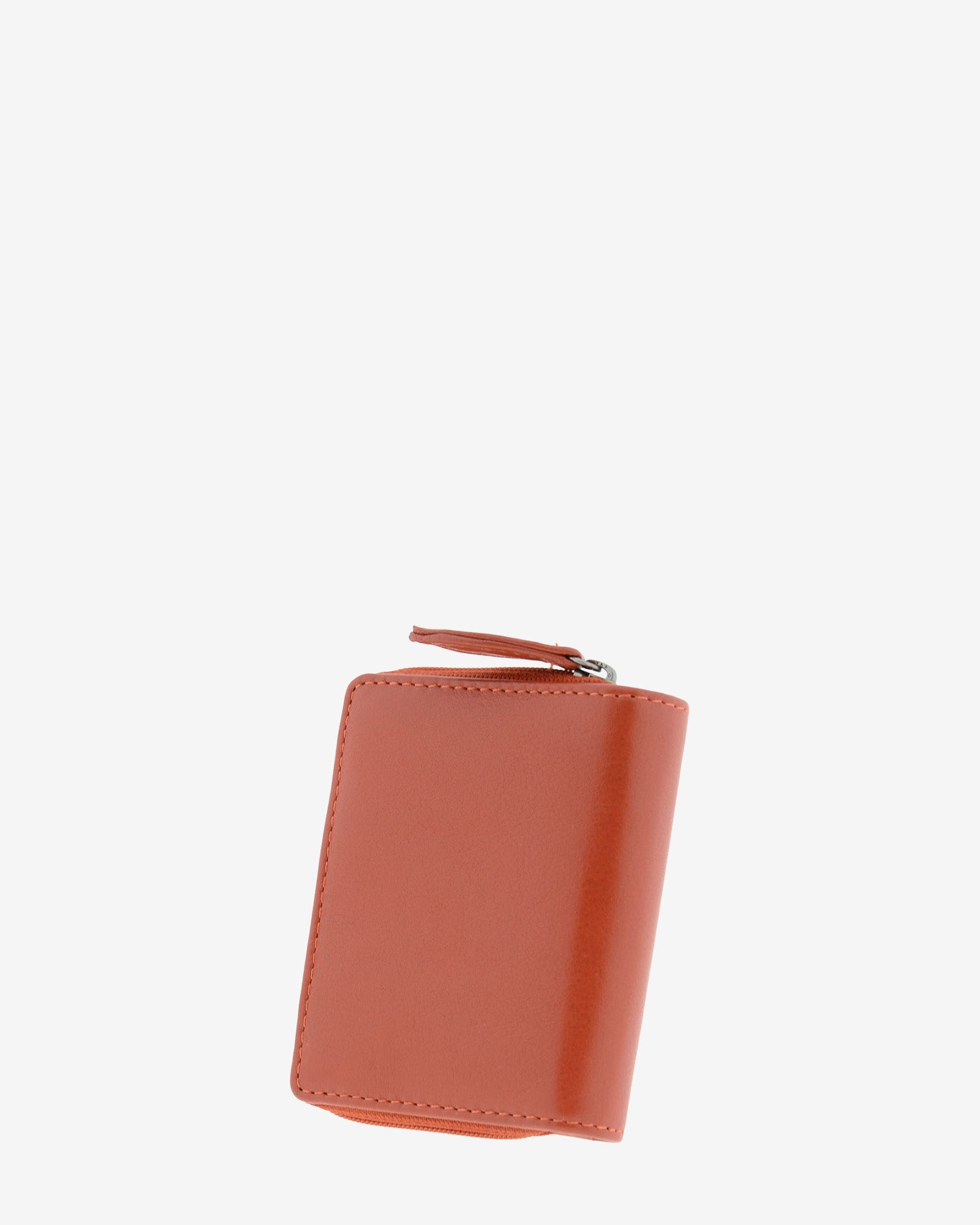 Cartera pequeña compacta de piel Napa de color teja, vista trasera, referencia 8074-9