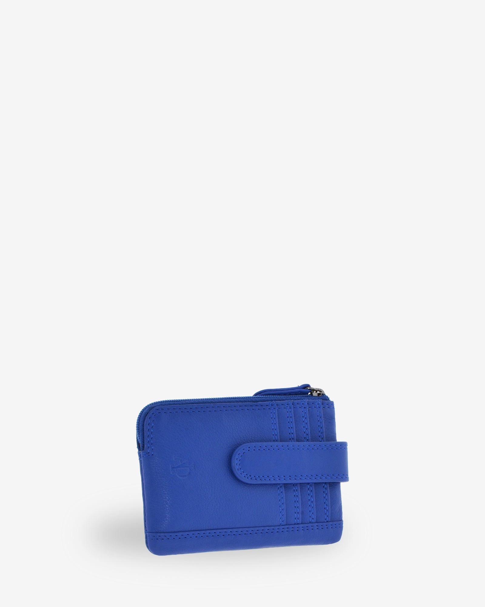 Monedero tarjetero 8036 en color azul cobalto, vista tres cuartos frontal.