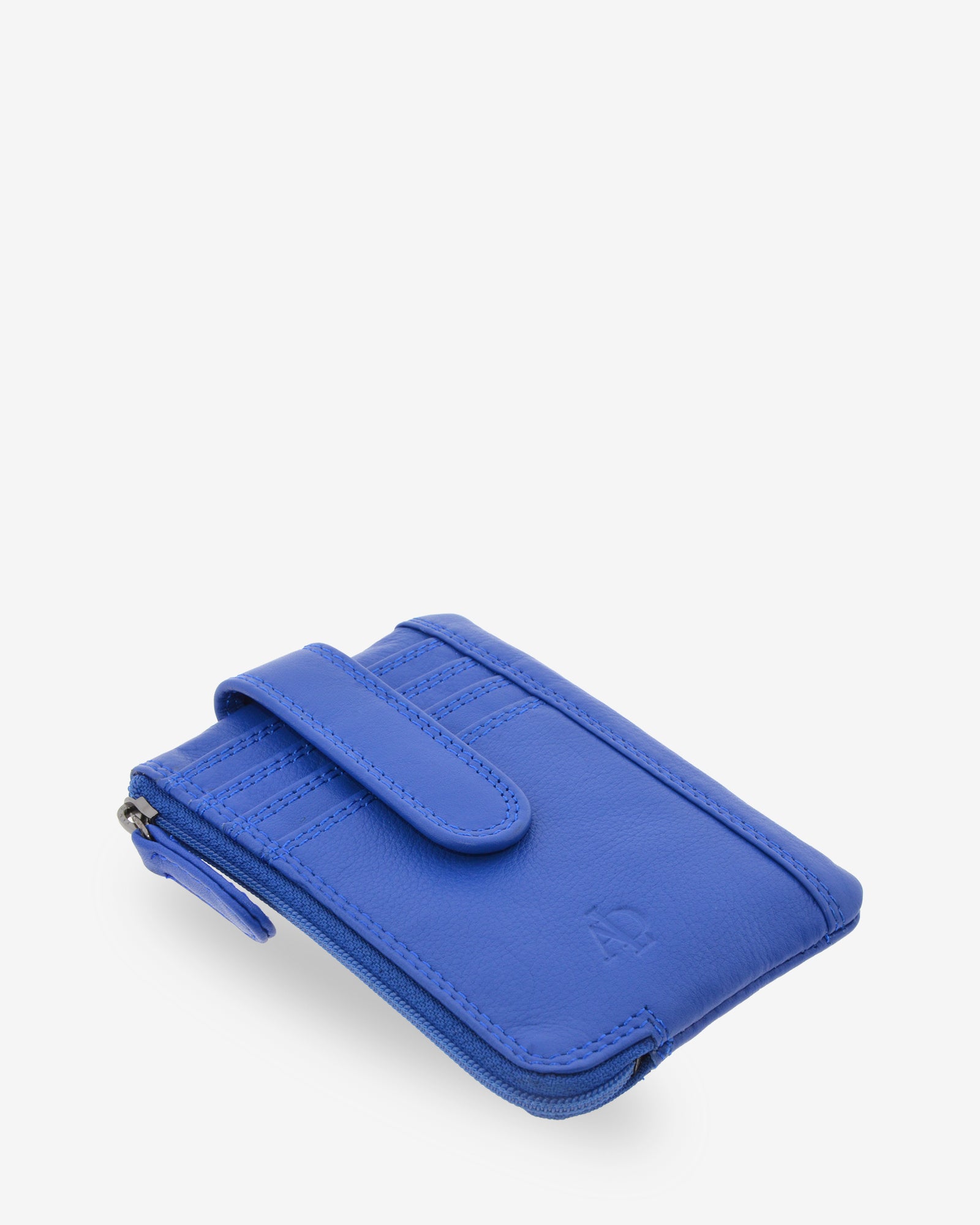 Monedero tarjetero 8036 en color azul cobalto, vista tres cuartos superior.