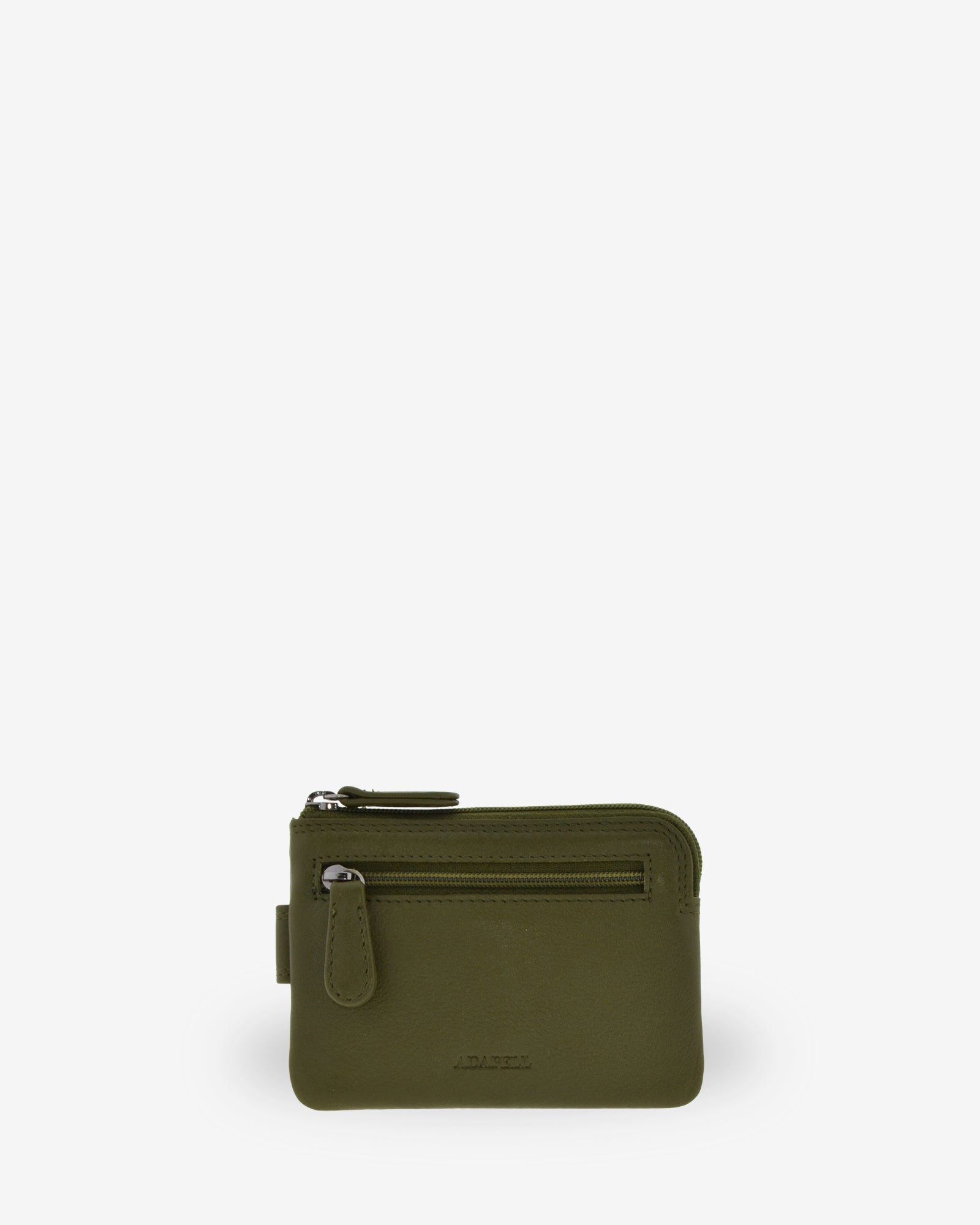 Monedero tarjetero 8036 en color bosque, vista posterior con bolsillo exterior con cremallera.