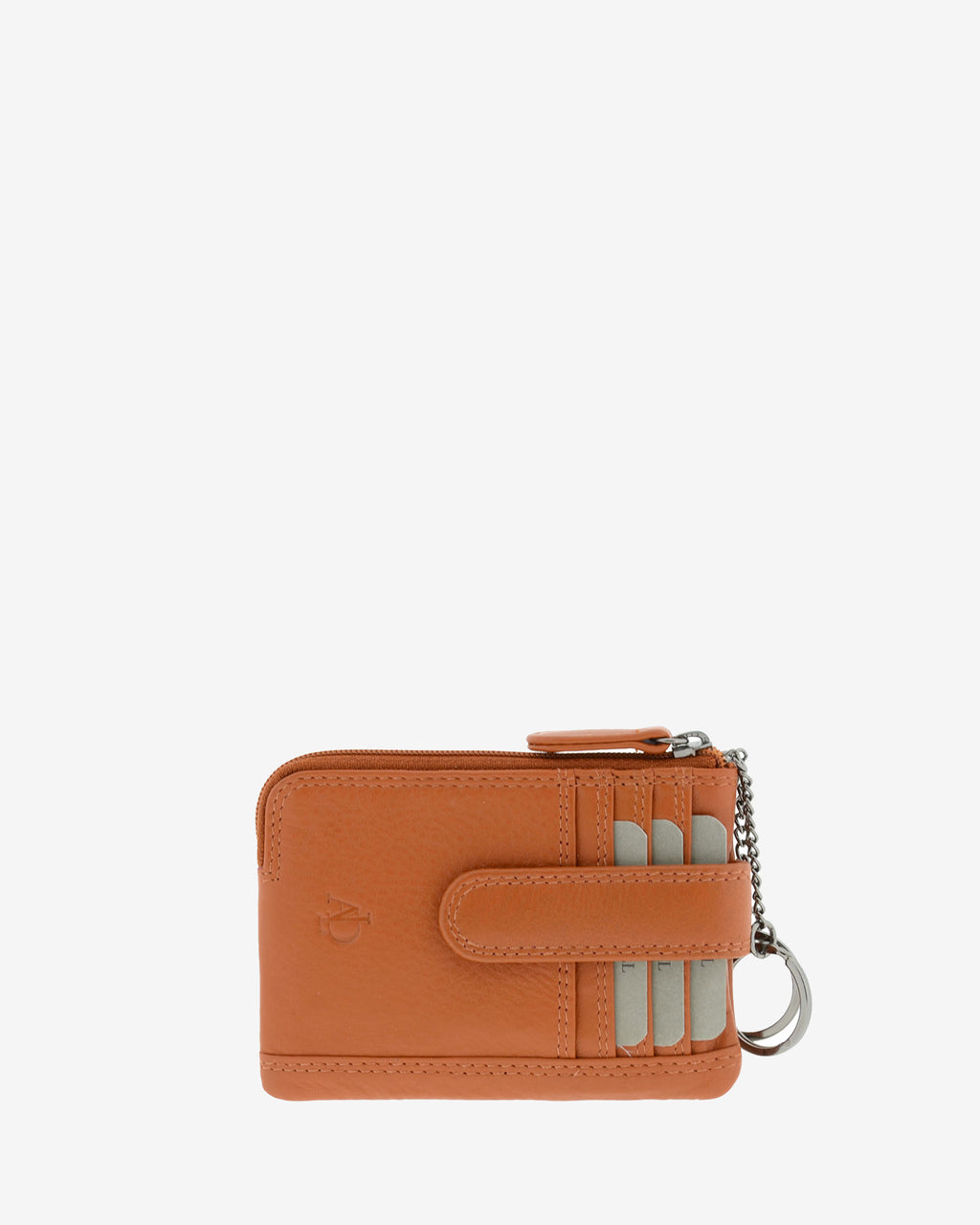 Monedero tarjetero 8036 en color cuero, vista frontal con dos anillas para llaves.