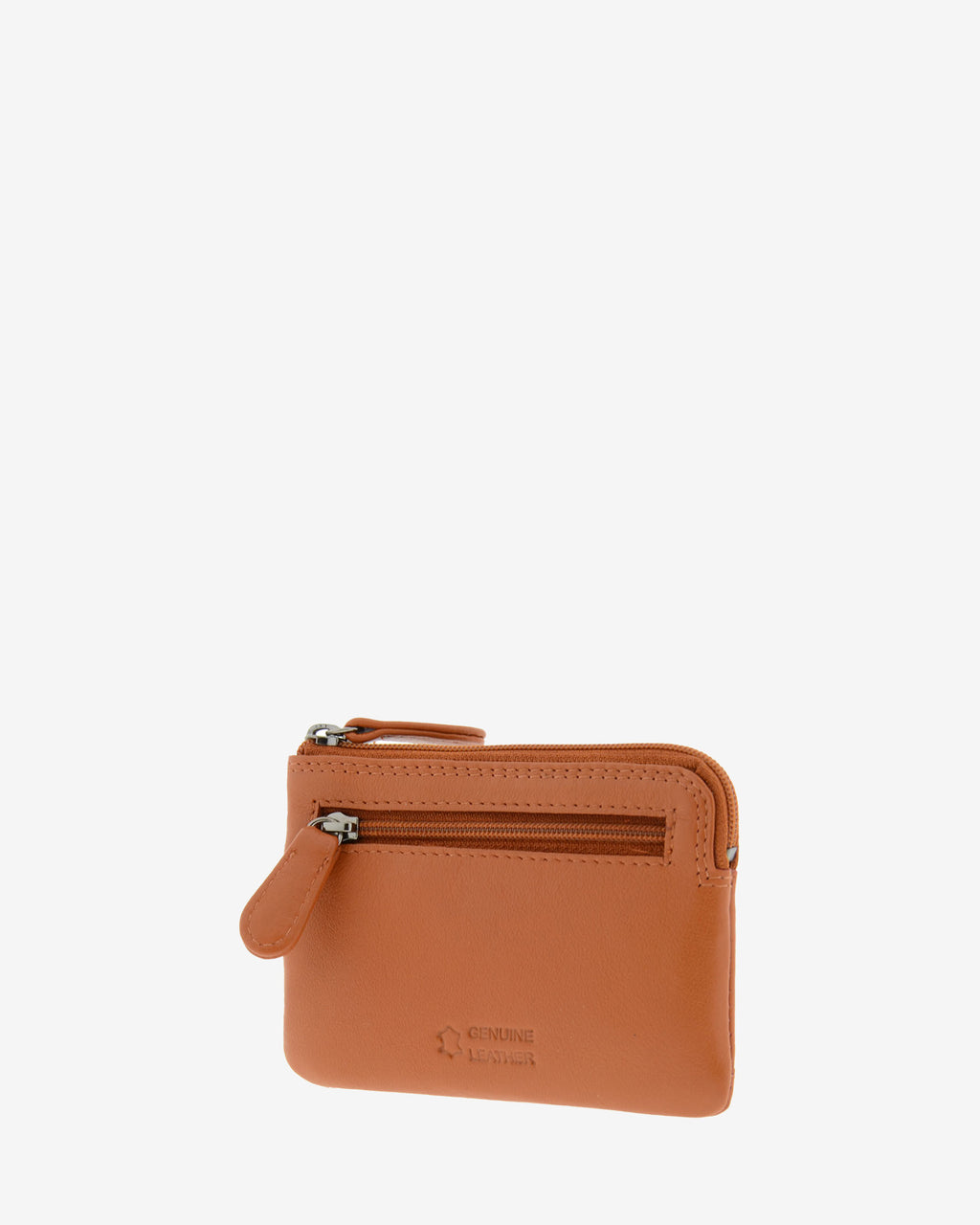 Monedero tarjetero 8036 en color cuero, vista posterior con bolsillo exterior con cremallera.