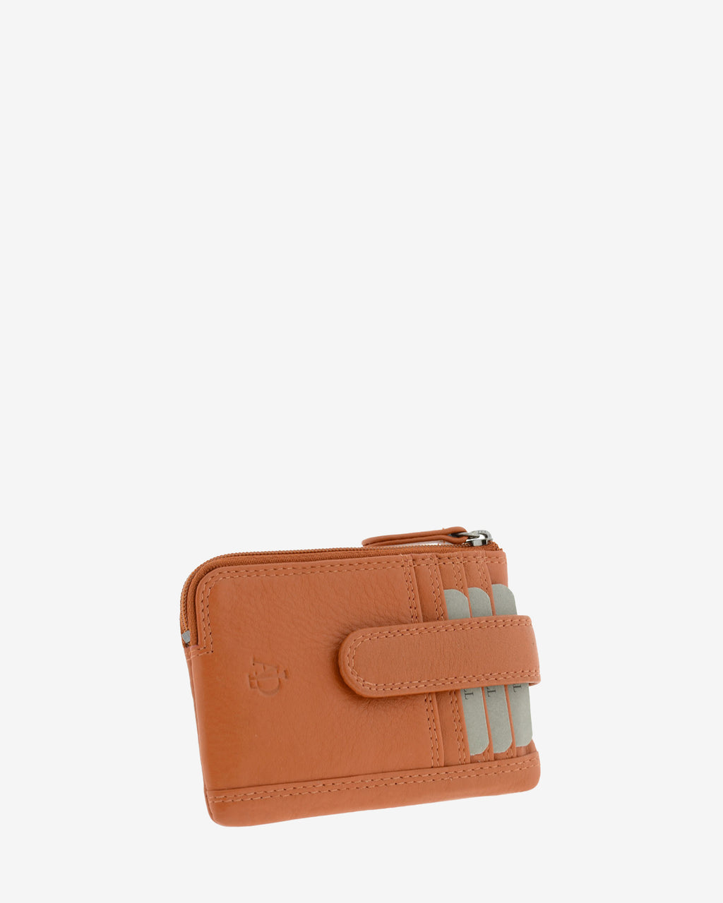 Monedero tarjetero 8036 en color cuero, vista tres cuartos frontal.