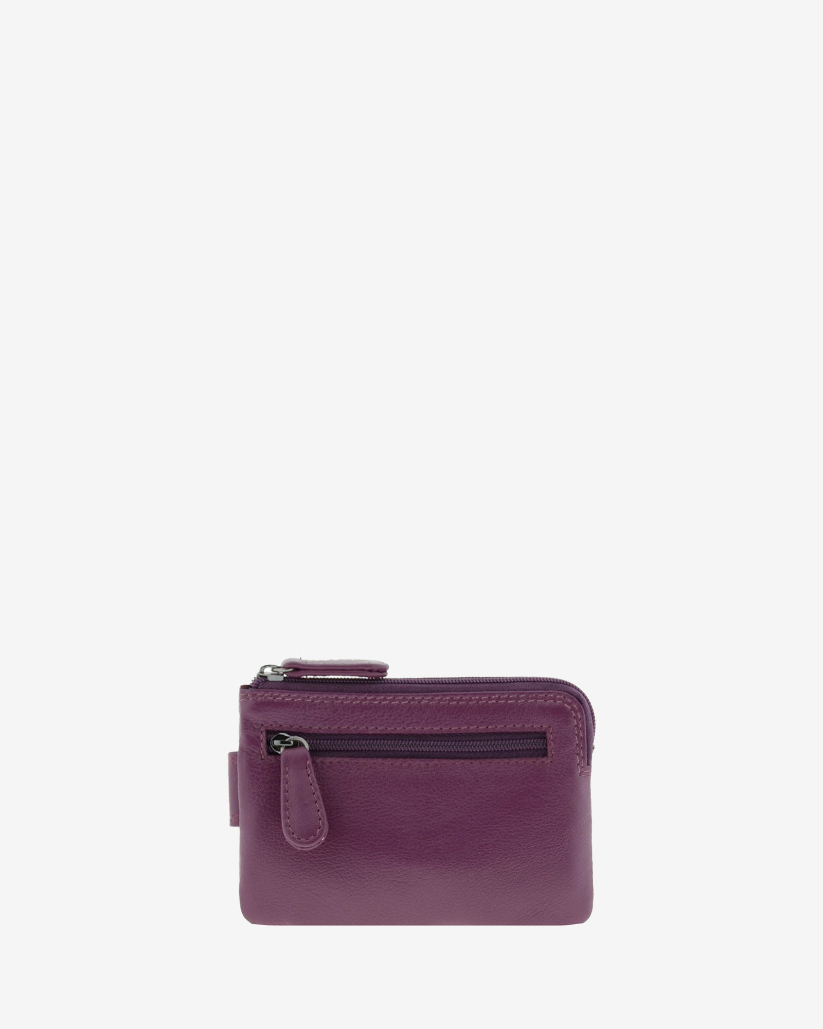 Monedero tarjetero 8036 en color lila, vista posterior con bolsillo exterior con cremallera.