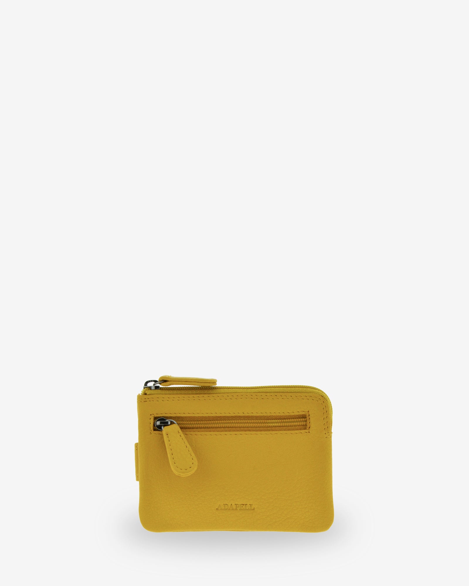 Monedero tarjetero 8036 en color limón, vista posterior con bolsillo exterior con cremallera.