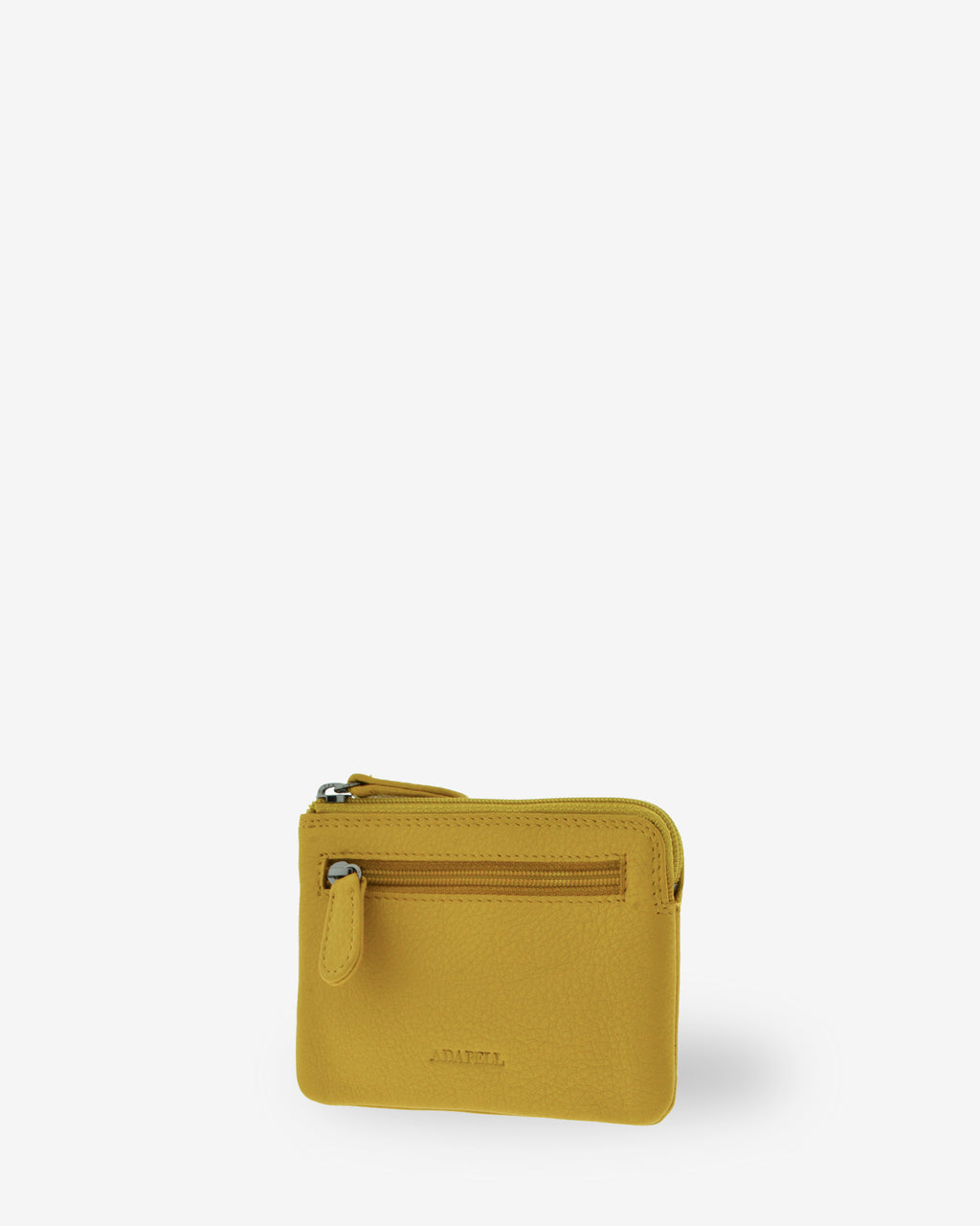 Monedero tarjetero 8036 en color limón, vista tres cuartos posterior con bolsillo exterior con cremallera.