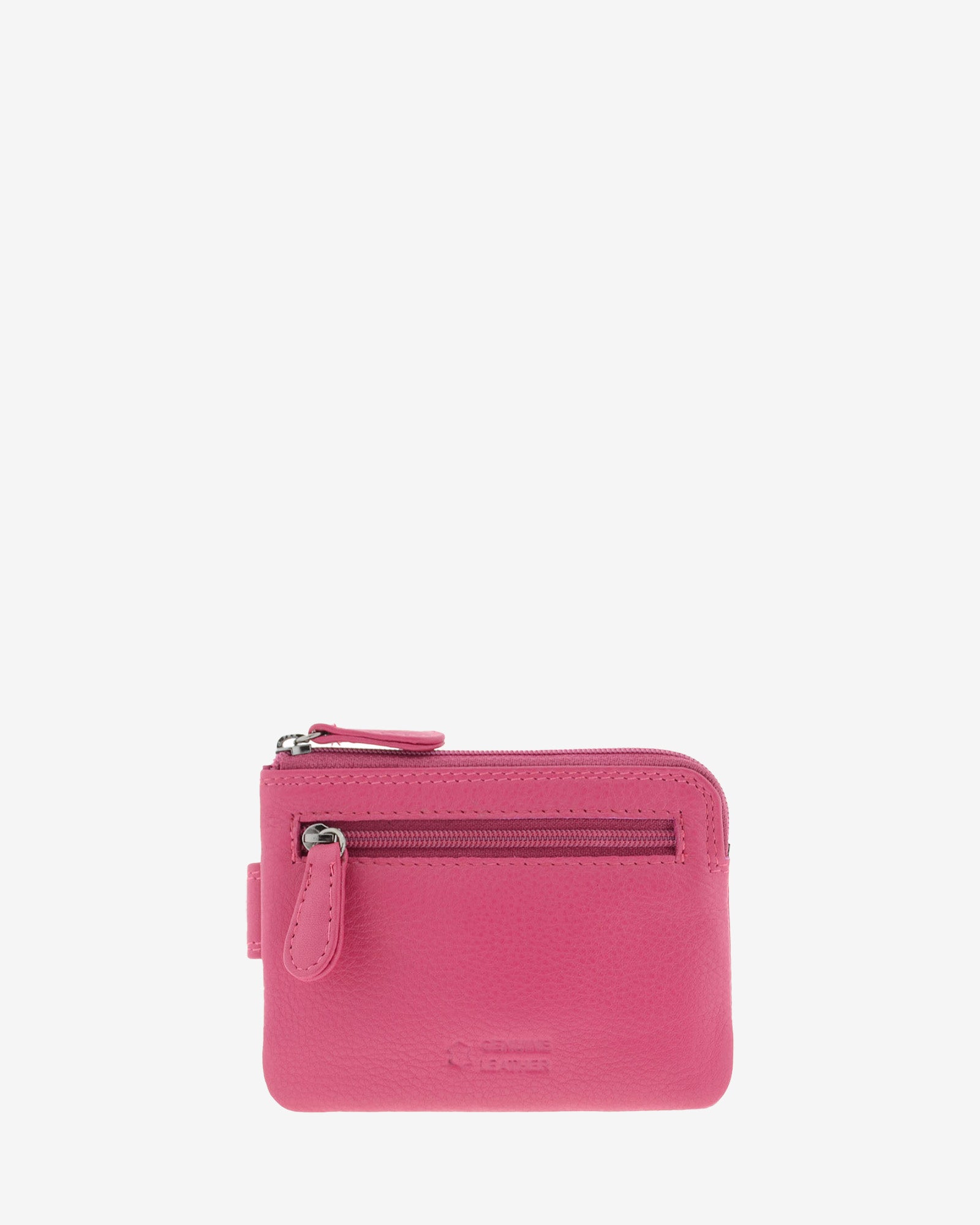 Monedero tarjetero 8036 en color magenta, vista posterior con bolsillo exterior con cremallera.
