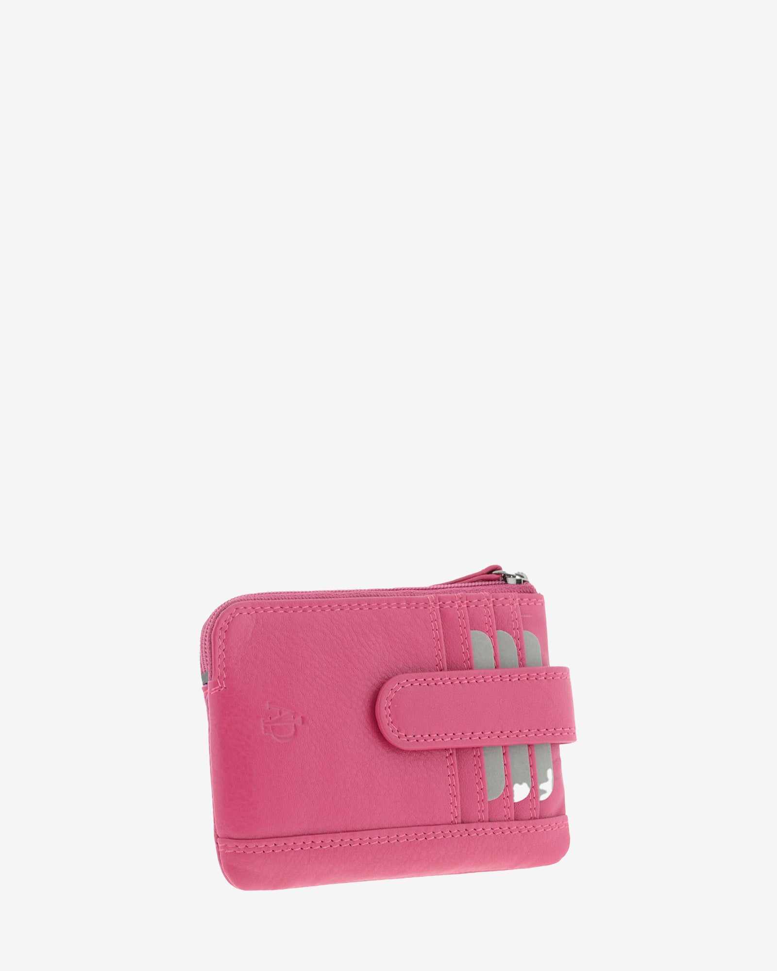 Monedero tarjetero 8036 en color magenta, vista tres cuartos frontal.