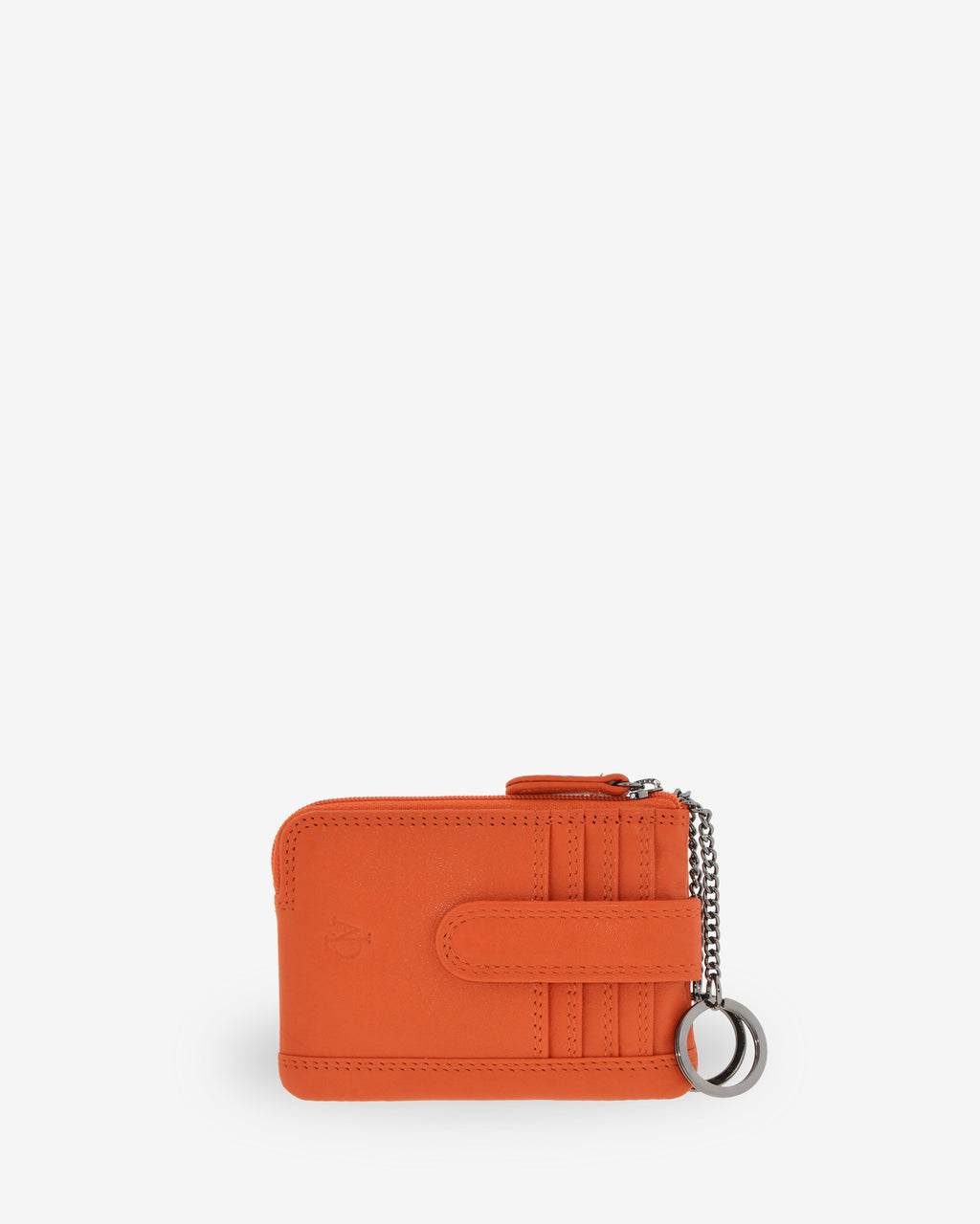 Monedero tarjetero 8036 en color mandarina, vista frontal con dos anillas para llaves.