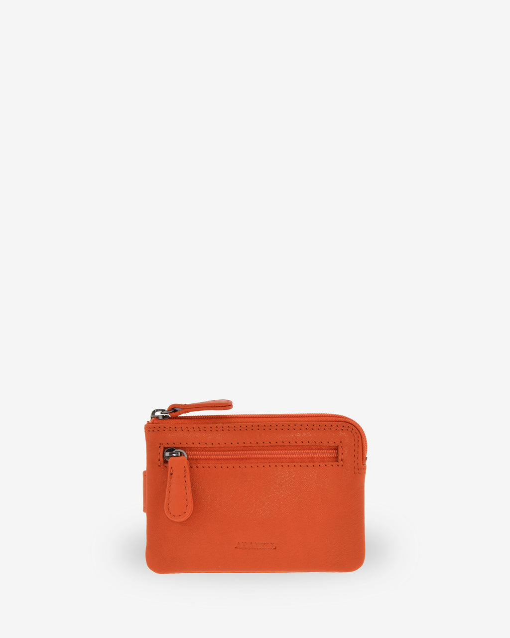 Monedero tarjetero 8036 en color mandarina, vista posterior con bolsillo exterior con cremallera.