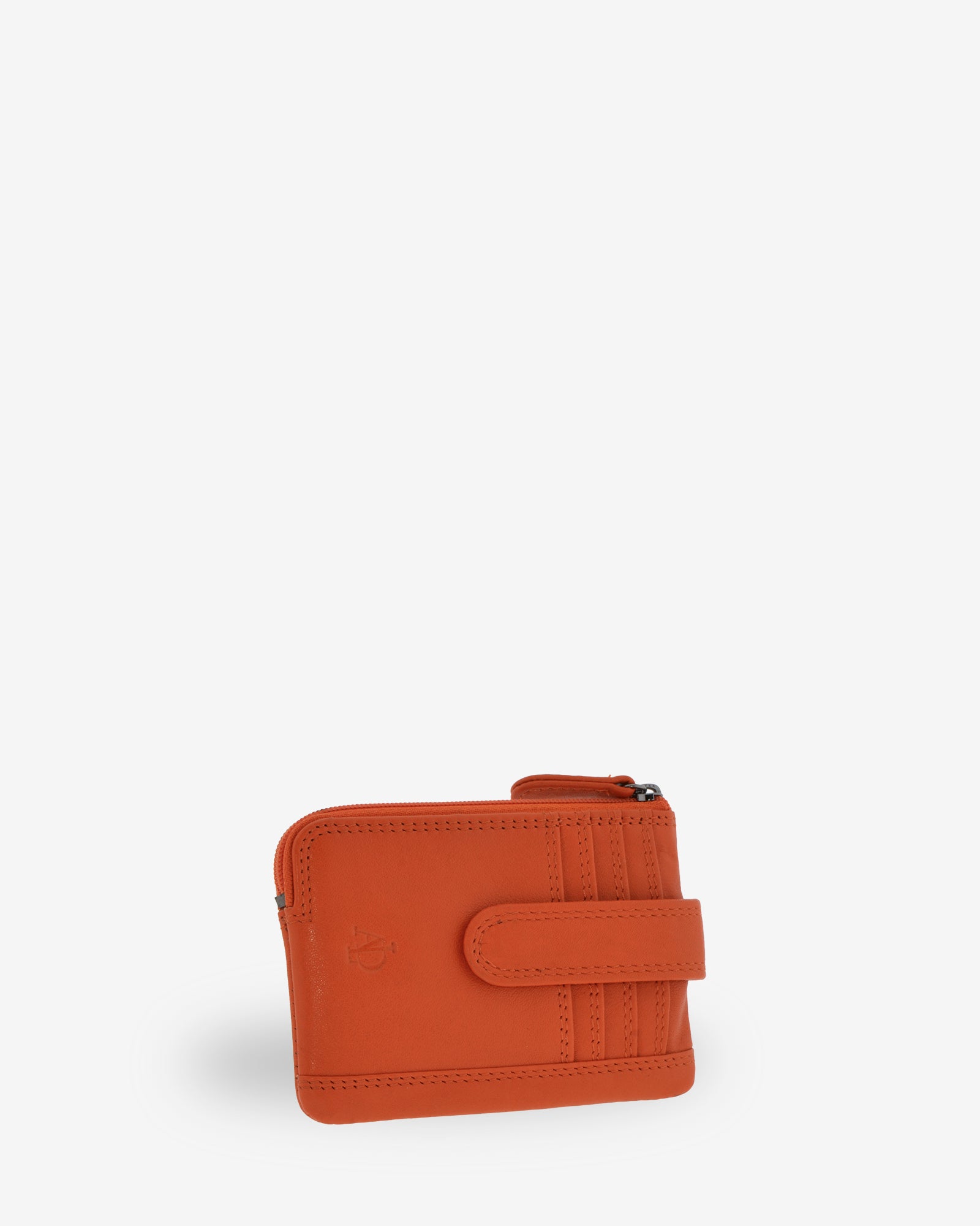 Monedero tarjetero 8036 en color mandarina, vista tres cuartos frontal.