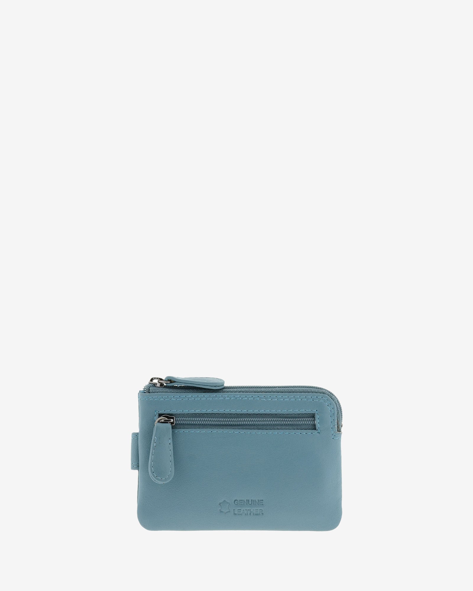 Monedero tarjetero 8036 en color mar, vista posterior con bolsillo exterior con cremallera.
