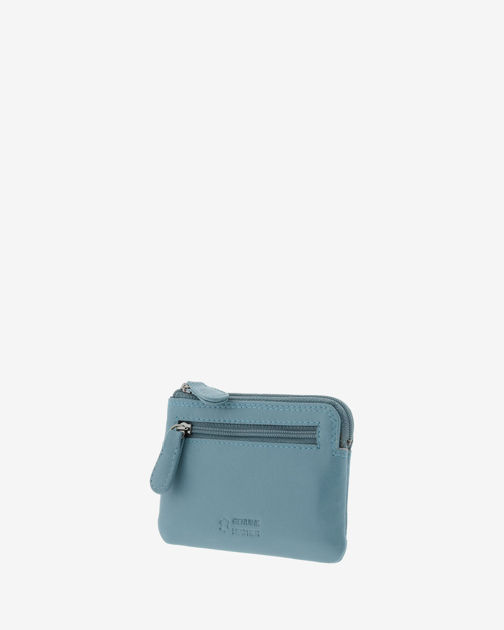 Monedero tarjetero 8036 en color mar, vista tres cuartos posterior con bolsillo exterior con cremallera.