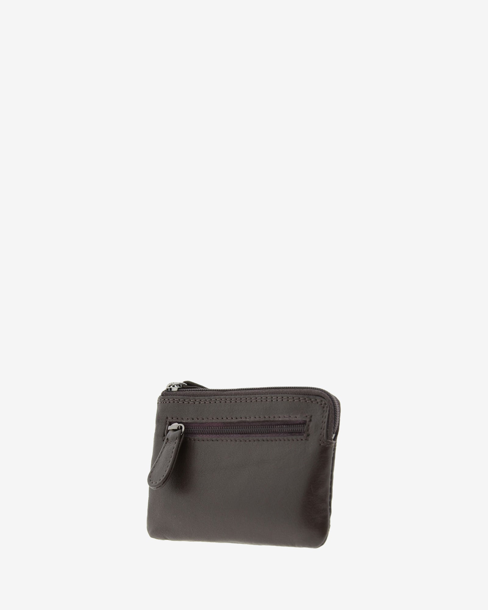 Monedero tarjetero 8036 en color marrón, vista posterior con bolsillo exterior con cremallera.