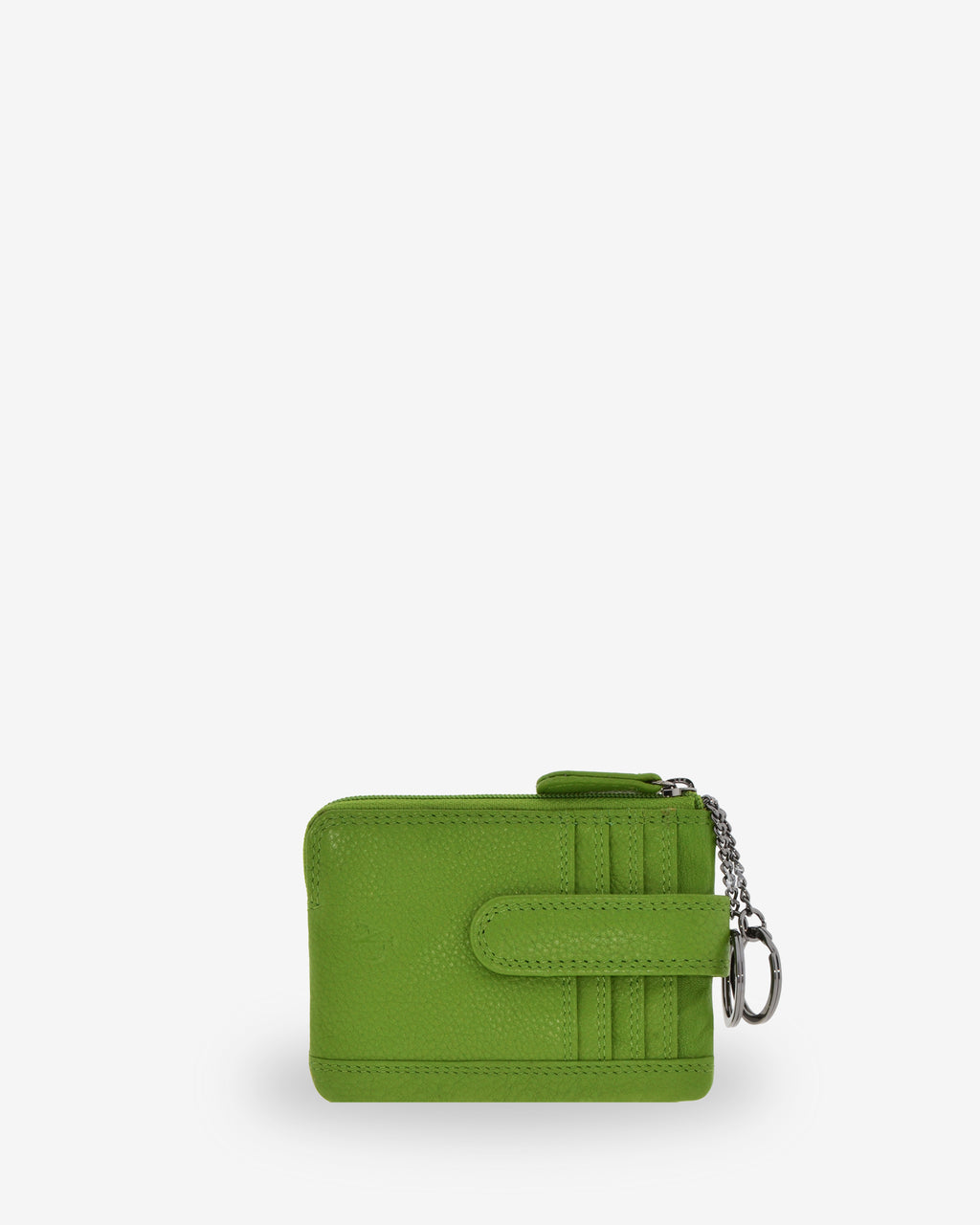 Monedero tarjetero 8036 en color matcha green, vista frontal con dos anillas para llaves.