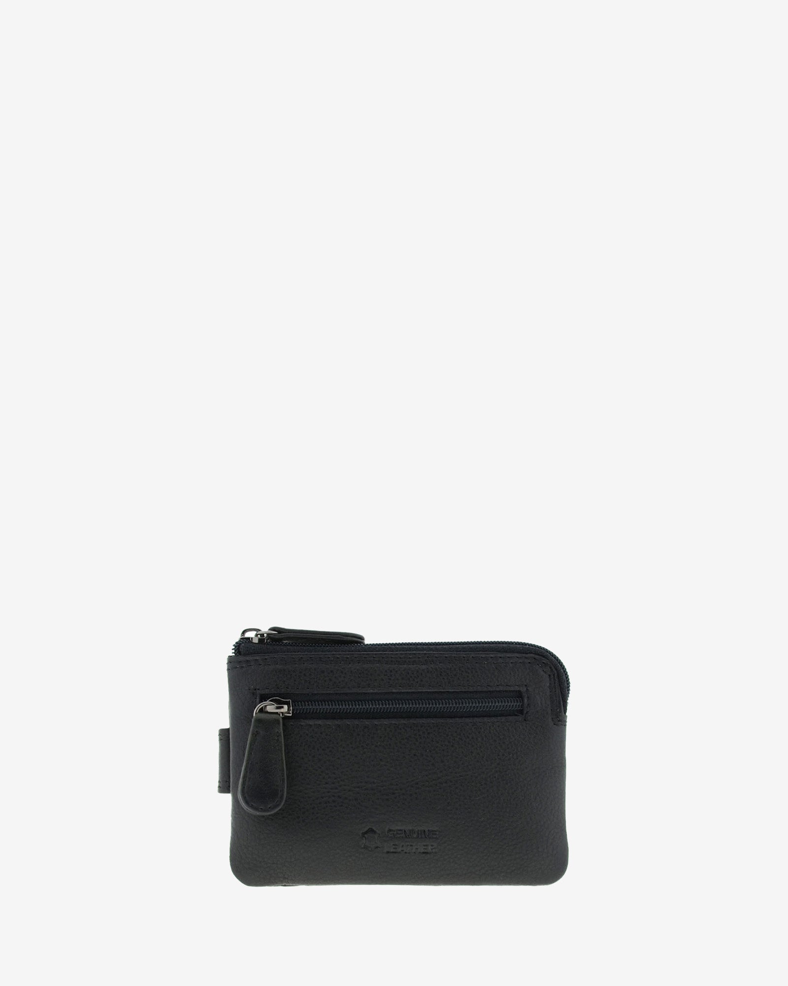 Monedero tarjetero 8036 en color negro, vista posterior con bolsillo exterior con cremallera.