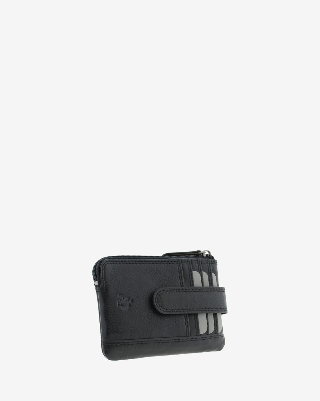 Monedero tarjetero 8036 en color negro, vista tres cuartos frontal.