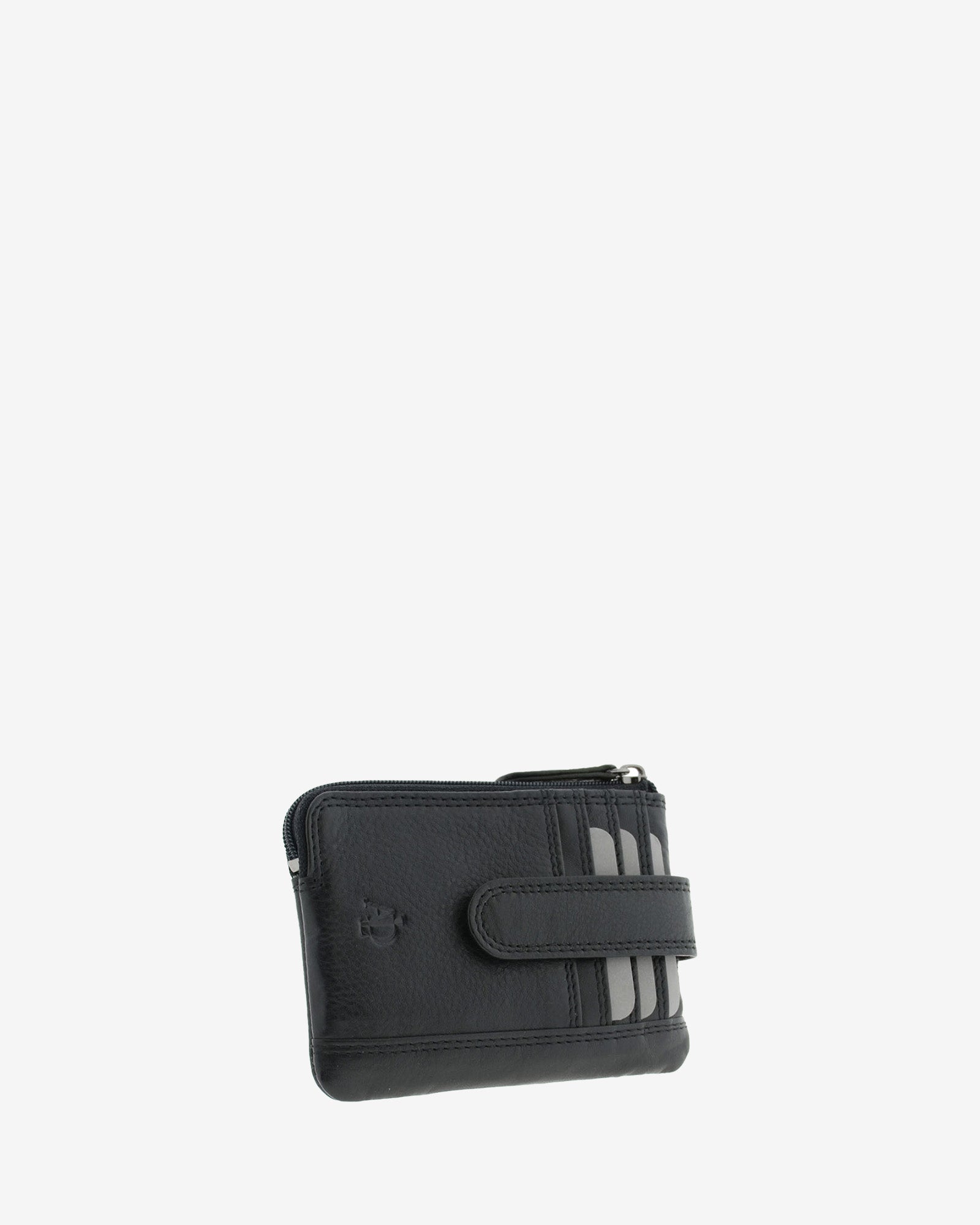 Monedero tarjetero 8036 en color negro, vista tres cuartos frontal.