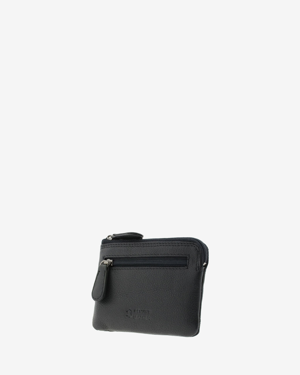 Monedero tarjetero 8036 en color negro, vista tres cuartos posterior con bolsillo exterior con cremallera.