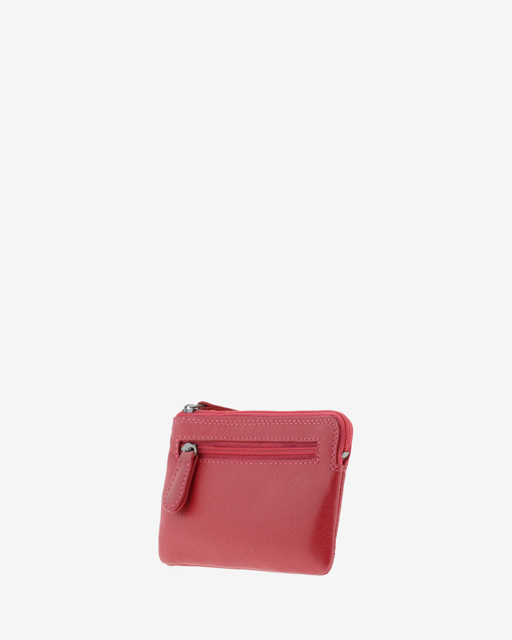 Monedero tarjetero 8036 en color rojo, vista tres cuartos posterior con bolsillo exterior con cremallera.