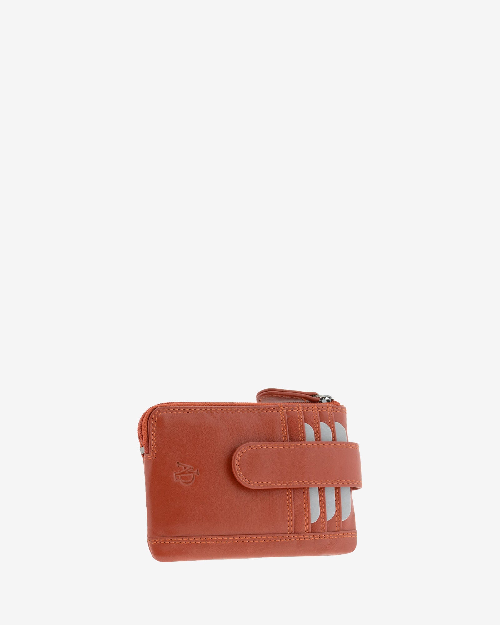Monedero tarjetero 8036 en color teja, vista tres cuartos frontal.