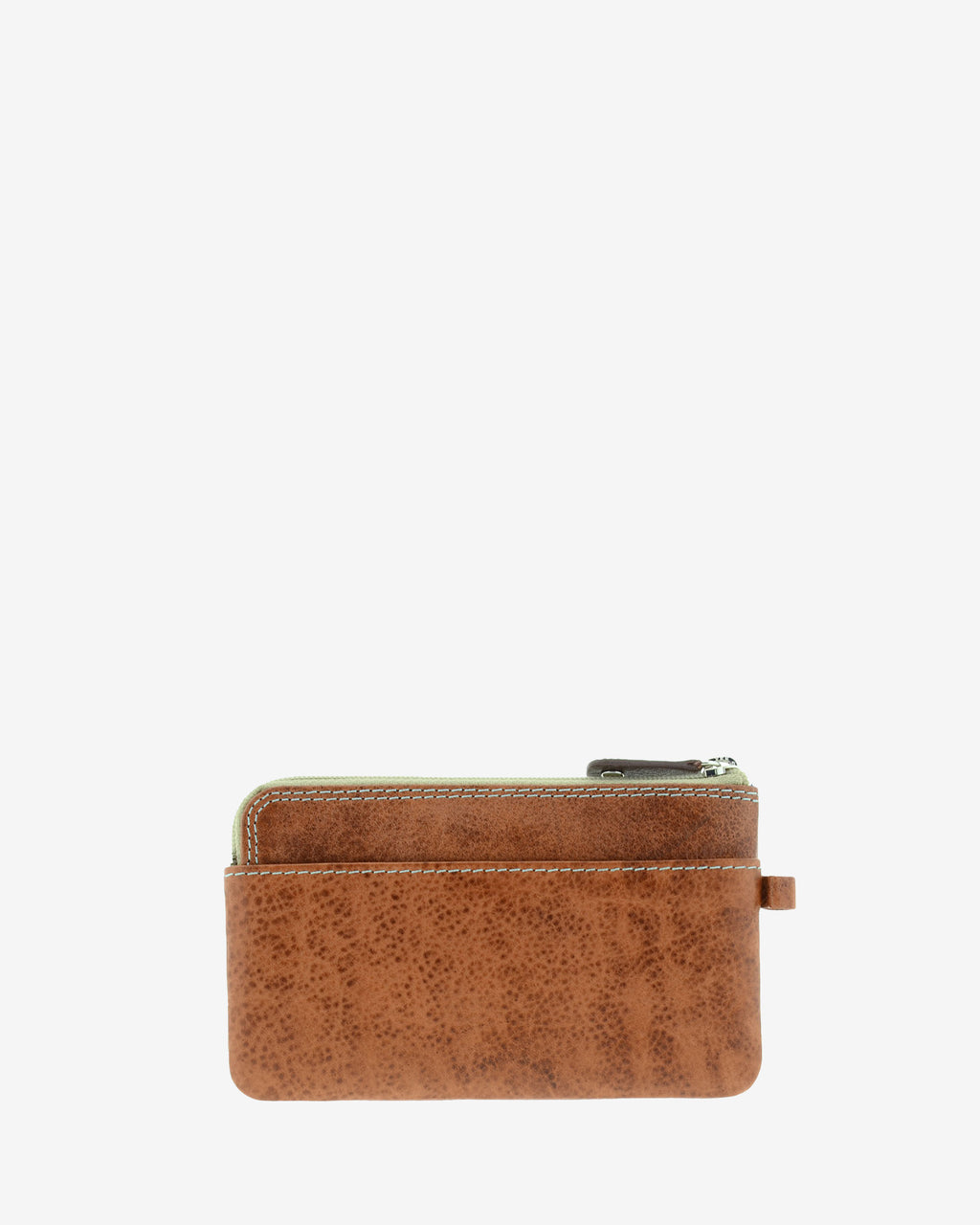 Monedero fino de piel marrón 8053-V, vista posterior, con bolsillo exterior abierto.
