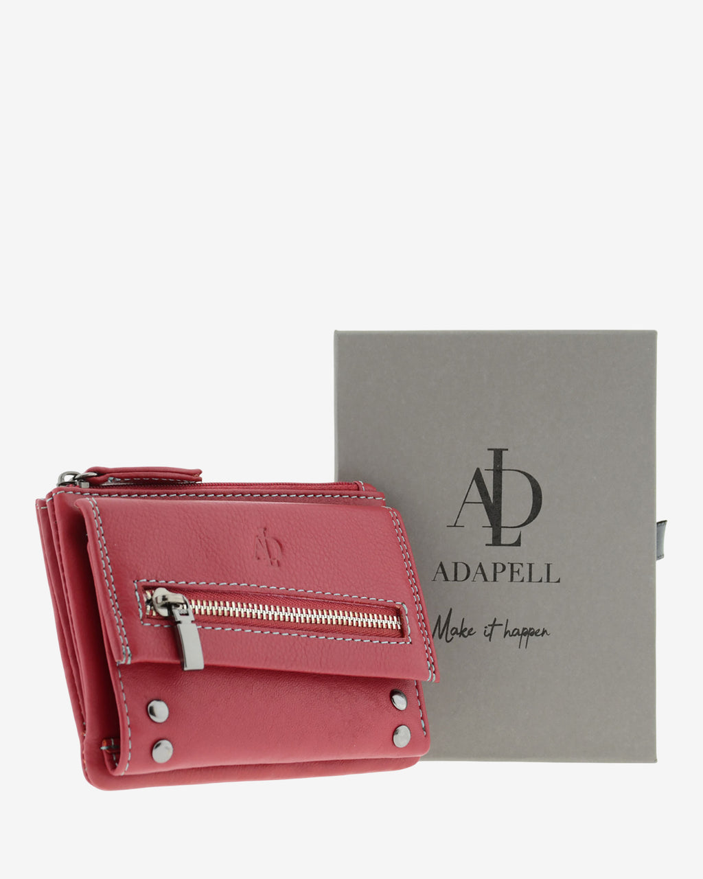 Cartera pequeña de mujer 4165 en rojo junto a caja Adapell