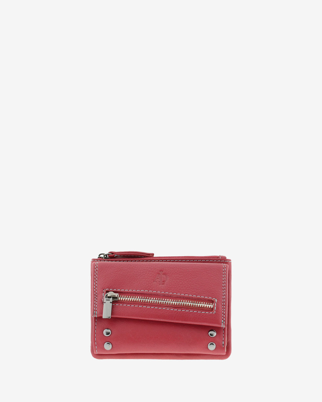 Cartera pequeña de mujer 4165 en rojo, vista frontal con bolsillo exterior de cremallera