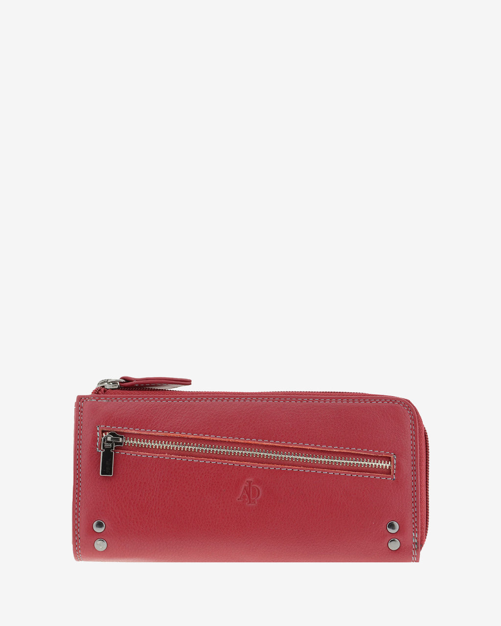 Cartera grande de mujer Adapell 4166 en color rojo, vista frontal con cremallera diagonal y detalles metalicos
