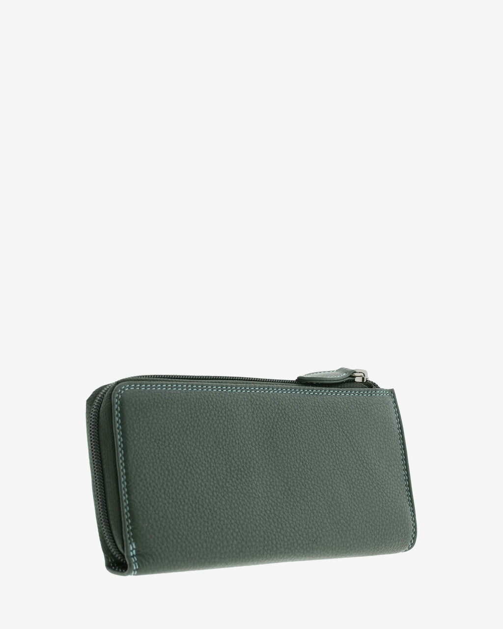 Cartera grande de mujer Adapell 4166 en color verde, vista tres cuartos posterior izquierda mostrando cremallera