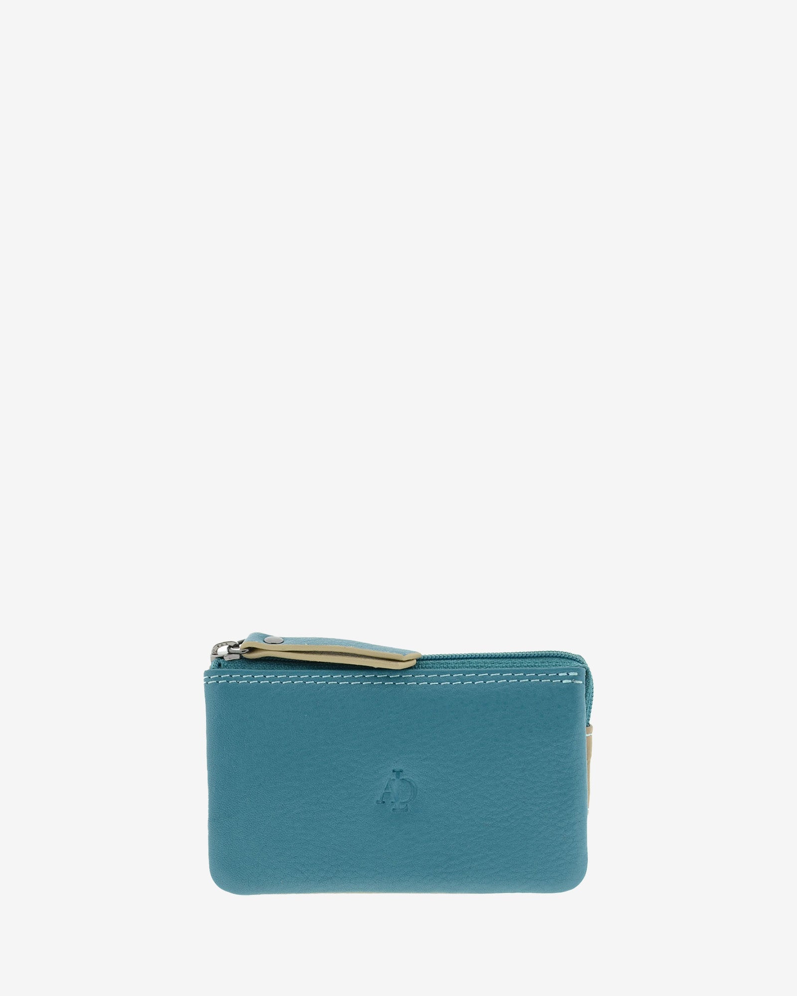 Monedero tarjetero multicompartimento 4192 en color azul, vista frontal con cremallera y logo grabado