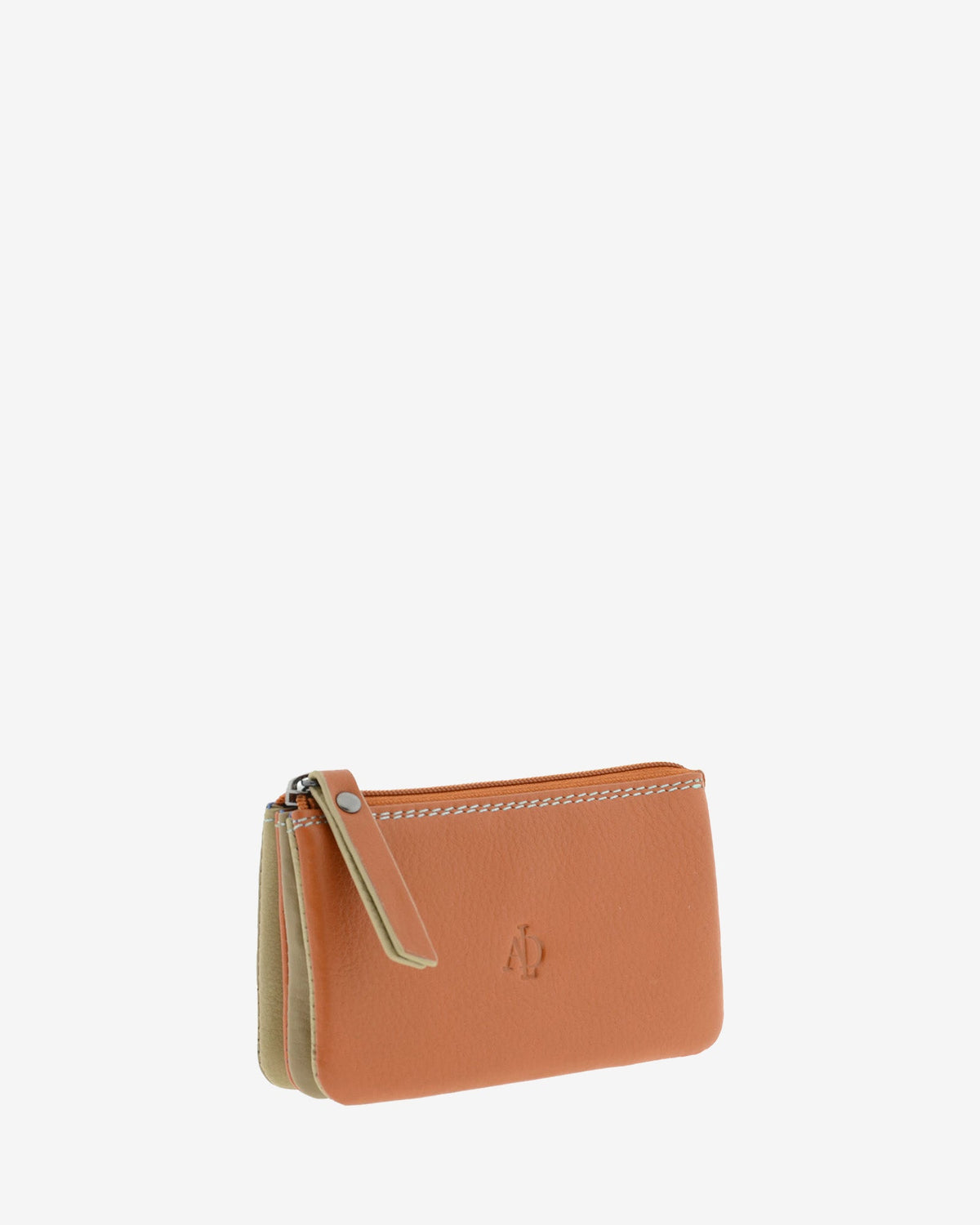 Monedero tarjetero multicompartimento 4192 en color mango, vista tres cuartos frontal mostrando su estructura de varios compartimentos