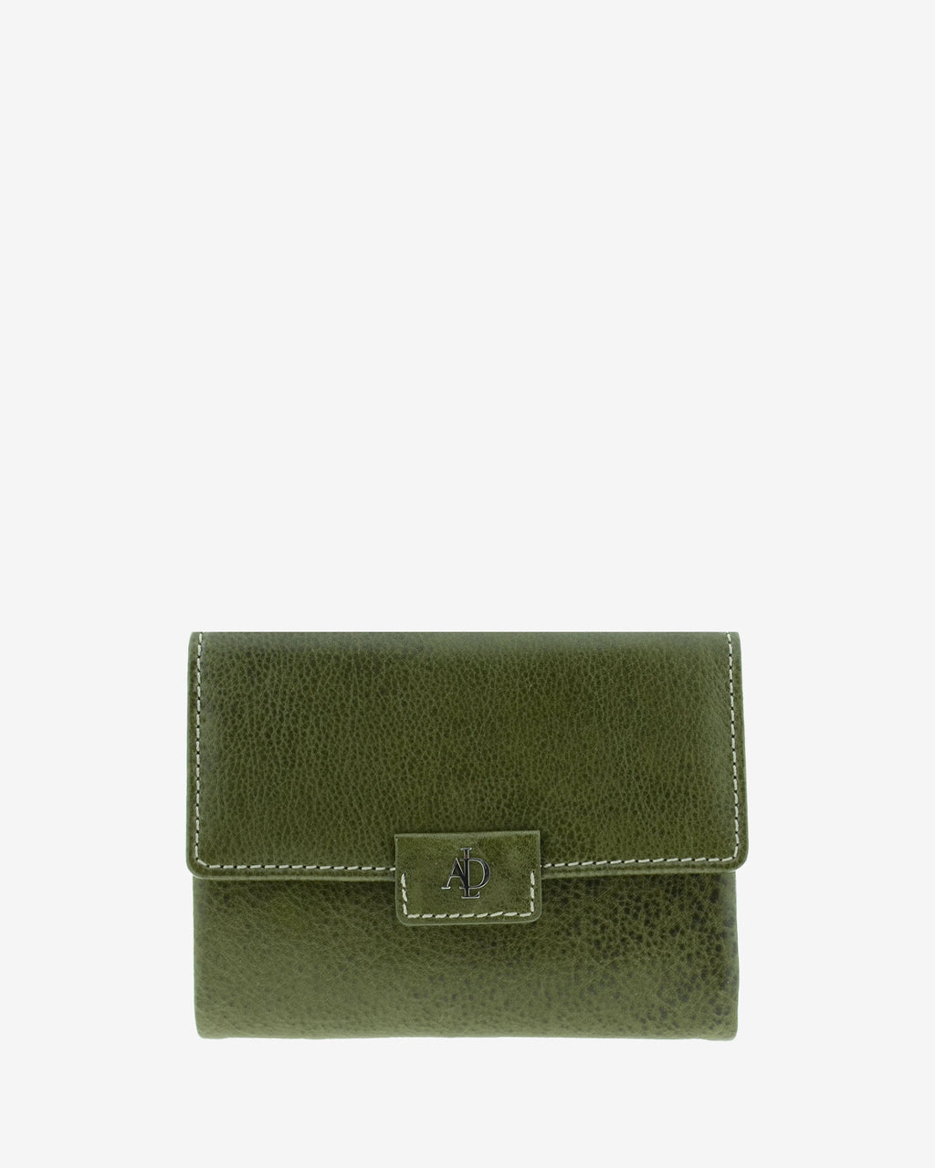 Cartera pequeña 4232 en color verde, vista frontal con solapa y cierre central