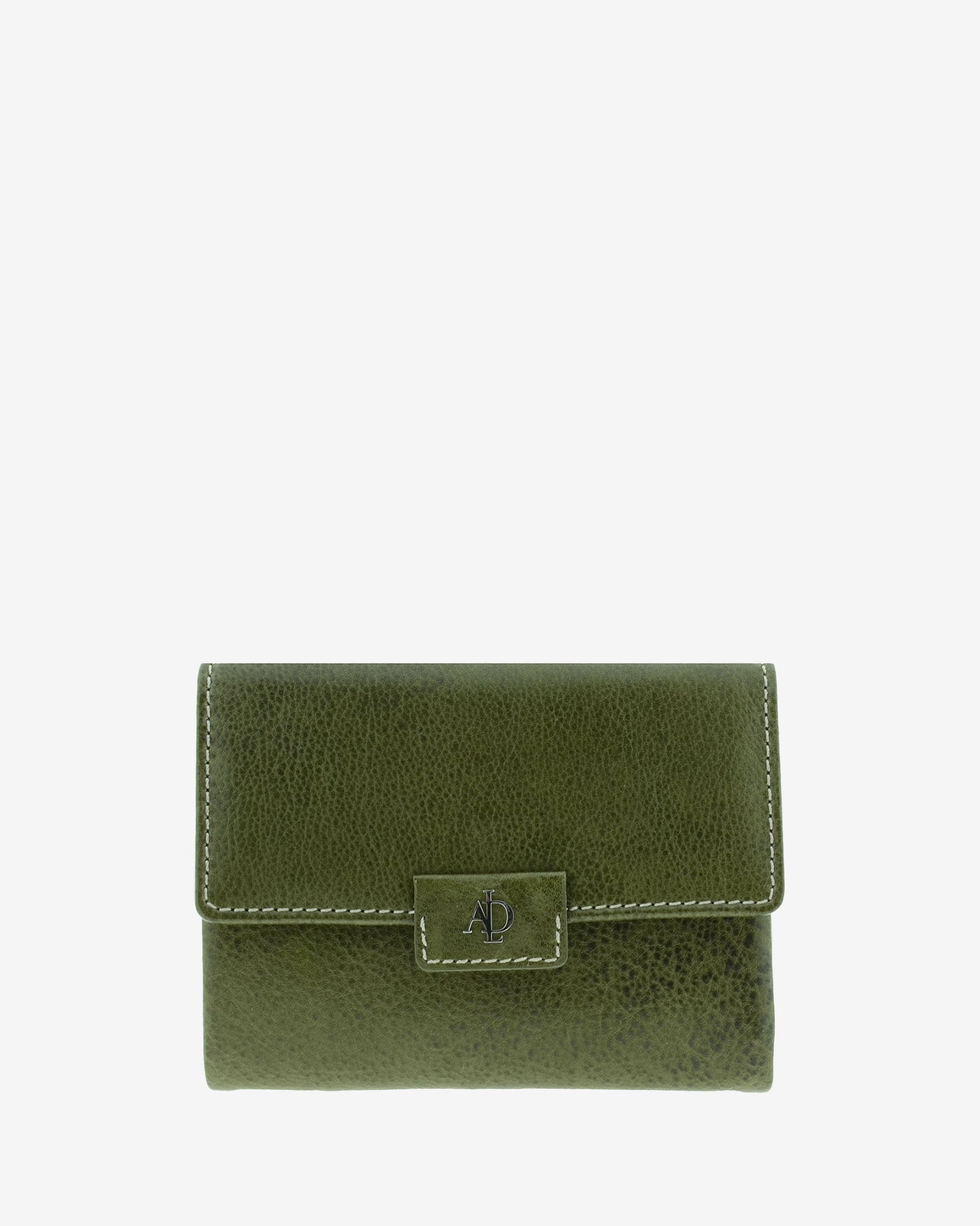 Cartera pequeña 4232 en color verde, vista frontal con solapa y cierre central