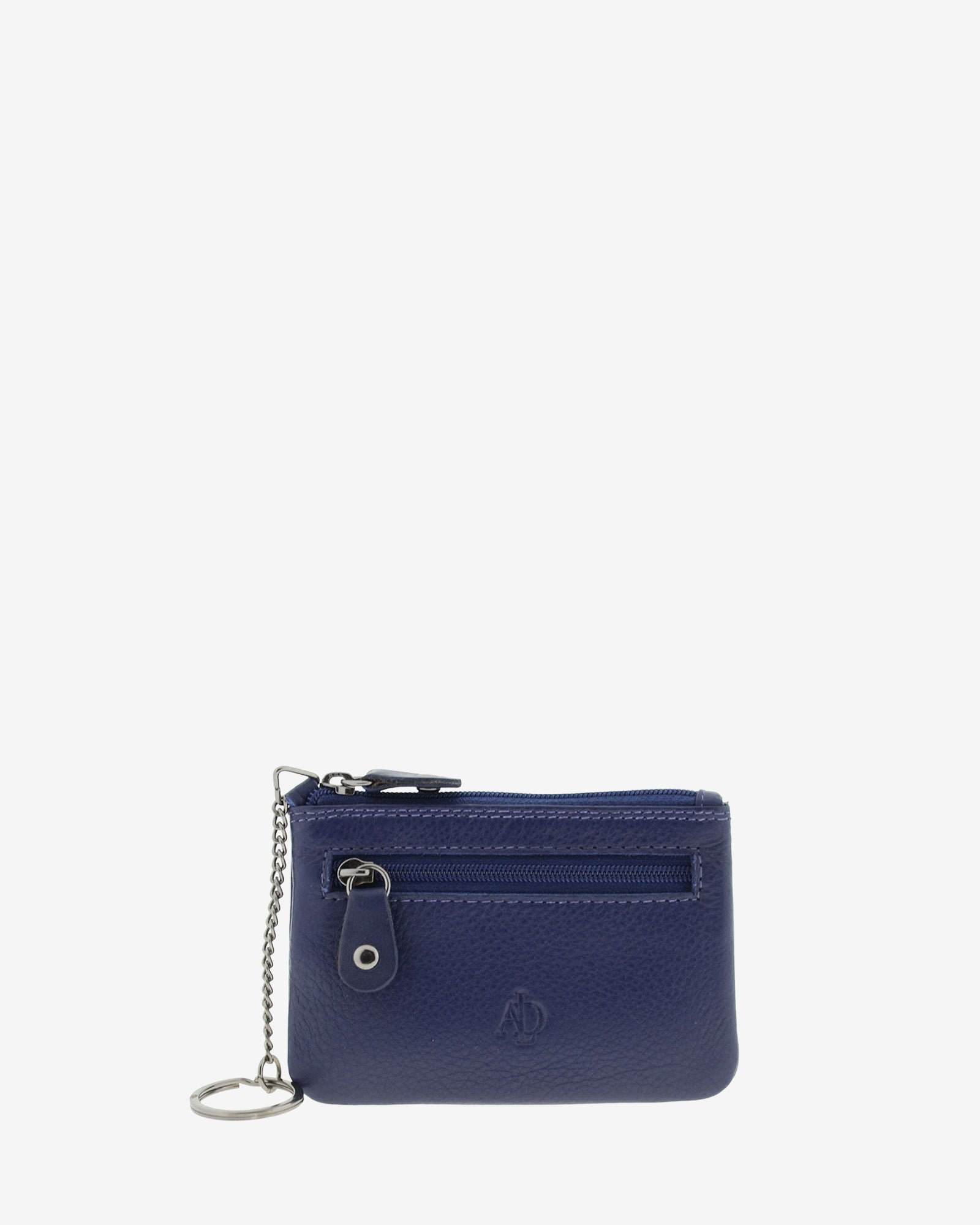 Monedero pequeño 8010 en color azul marino, vista frontal con anilla para llaves y bolsillo exterior de cremallera.