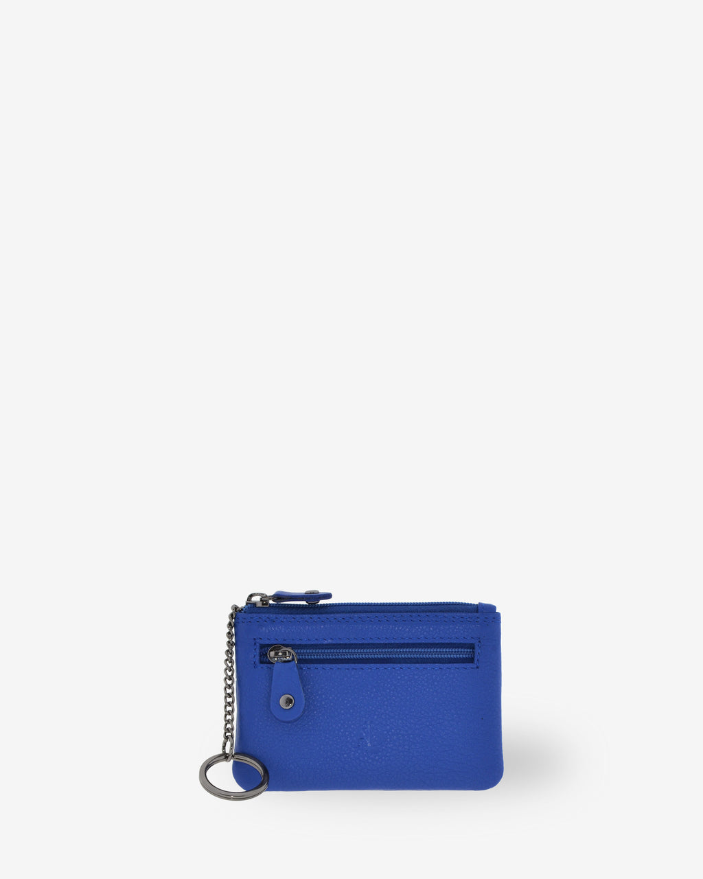Monedero pequeño 8010 en color cobalto, vista frontal con anilla para llaves y bolsillo exterior de cremallera.