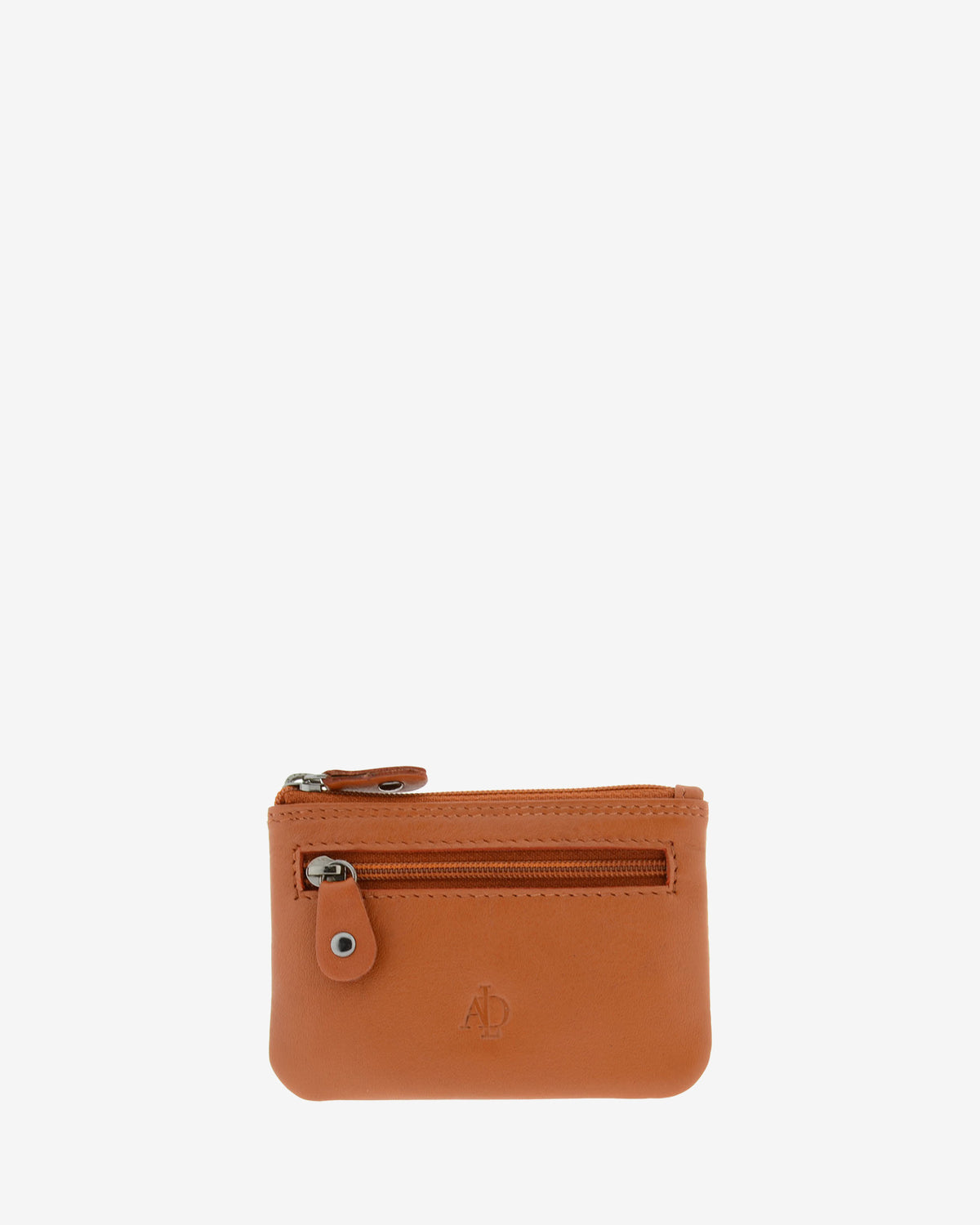Monedero pequeño 8010 en color cuero, vista frontal con bolsillo exterior de cremallera.