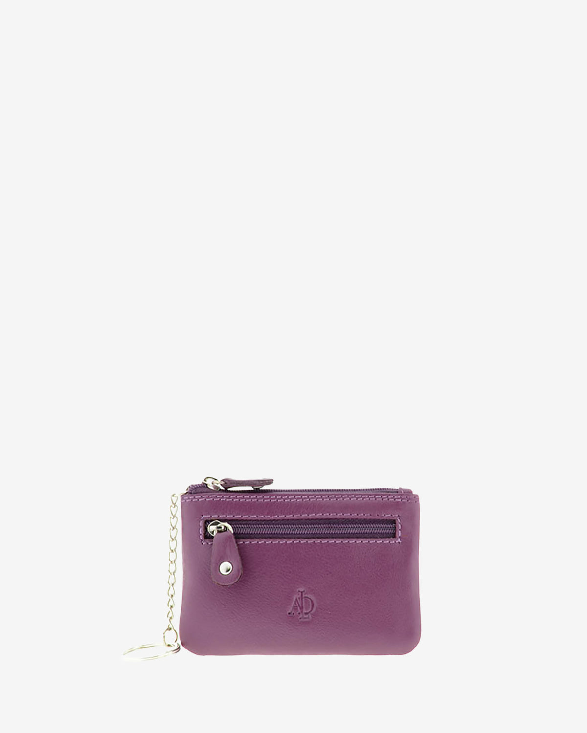 Monedero pequeño 8010 en color lila, vista frontal con anilla para llaves y bolsillo exterior de cremallera.