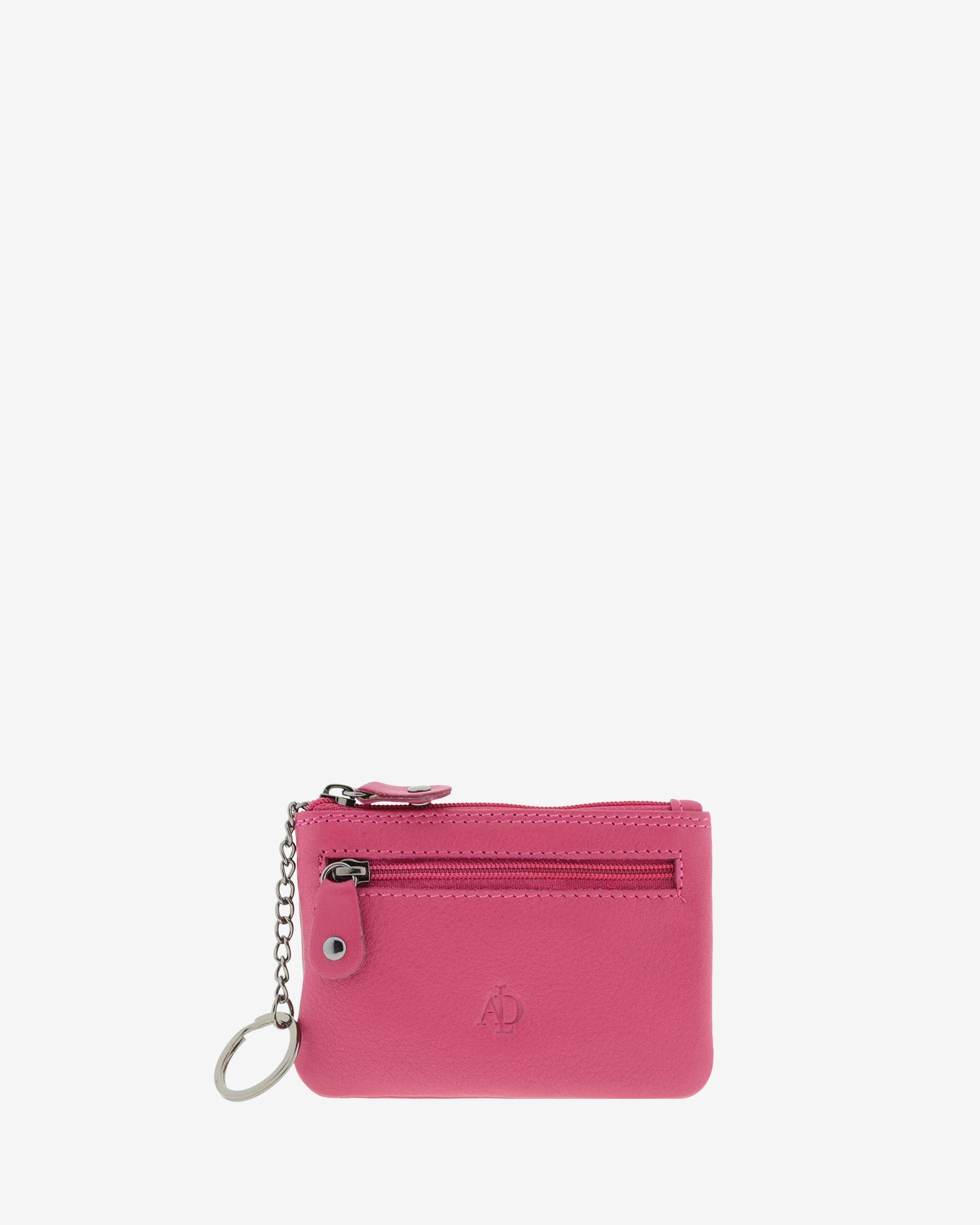 Monedero pequeño 8010 en color magenta, vista frontal con anilla para llaves y bolsillo exterior de cremallera.