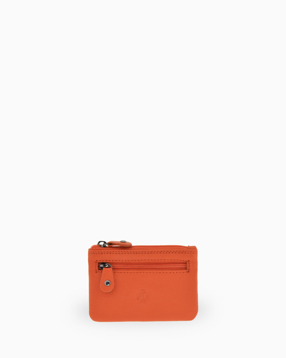 Monedero pequeño 8010 en color mandarina, vista frontal con bolsillo exterior de cremallera.