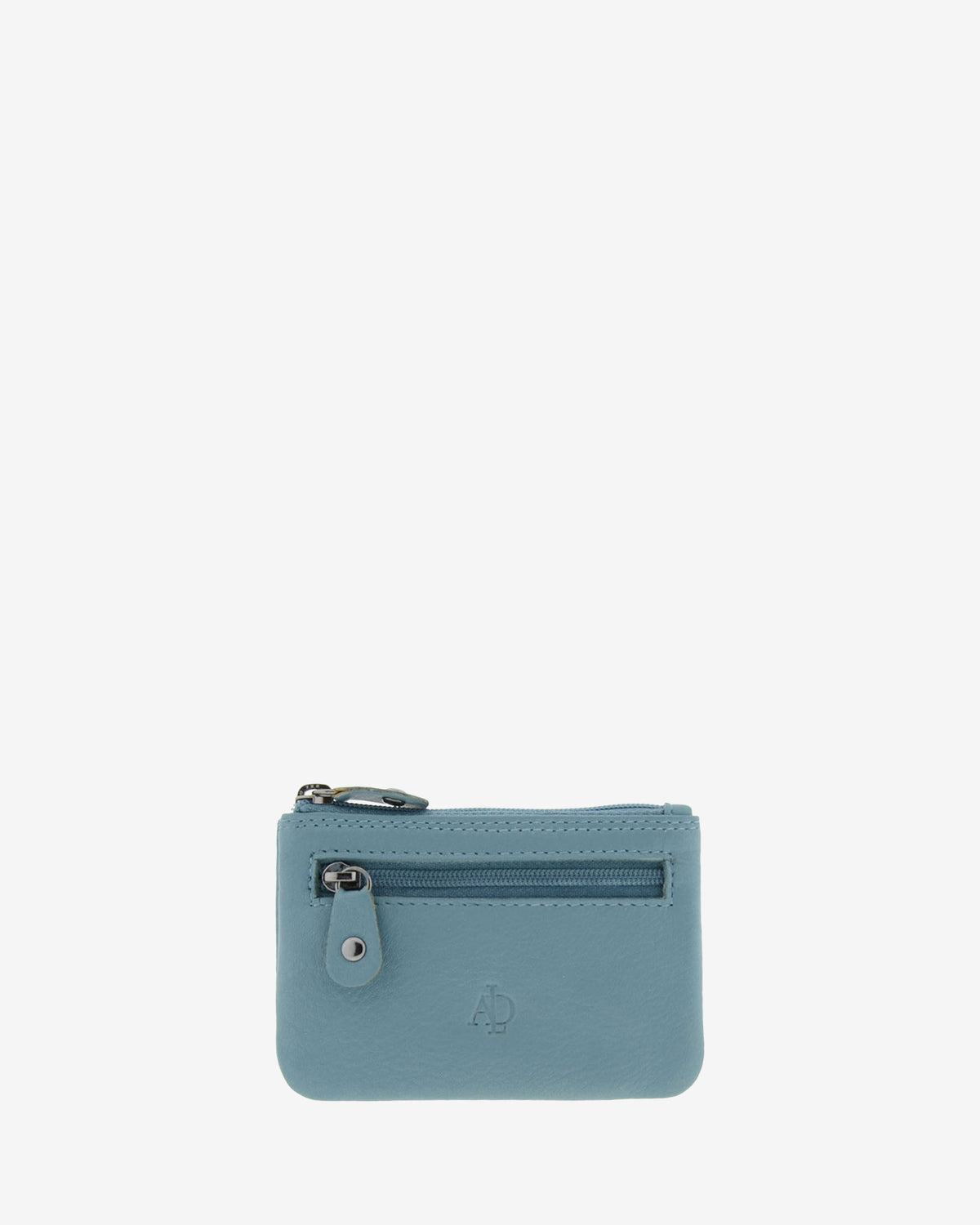 Monedero pequeño 8010 en color Mar, vista frontal con bolsillo exterior de cremallera.